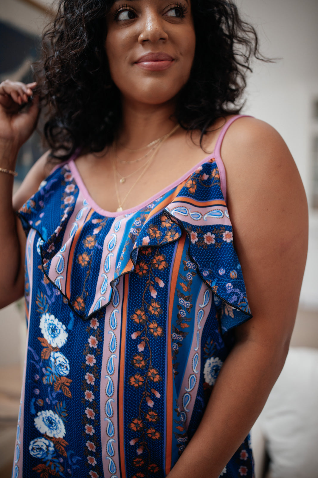 Flirty Florals Tank in Navy/Lavender-Womens-Modish Lily, Tecumseh Michigan