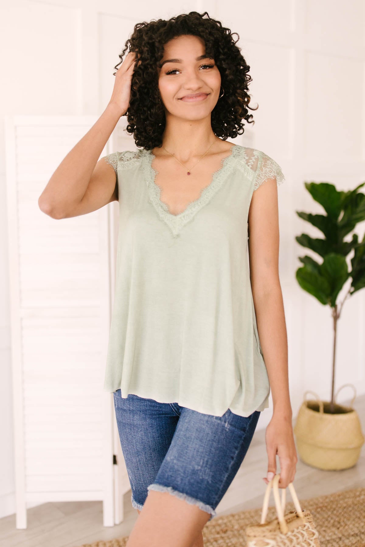 Garden and Lace Top in Sage-Womens-Modish Lily, Tecumseh Michigan