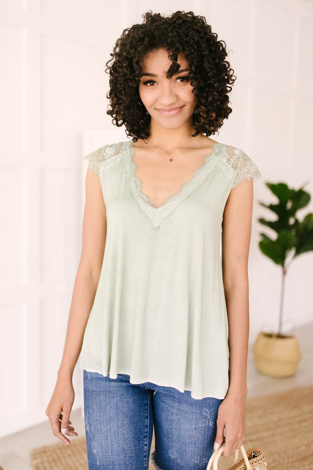 Garden and Lace Top in Sage-Womens-Modish Lily, Tecumseh Michigan