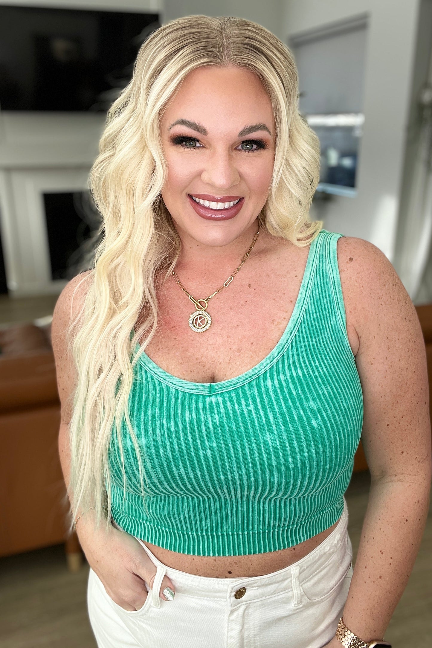 Effortless Reversible Mineral Wash Ribbed Tank in Kelly Green-Womens-Modish Lily, Tecumseh Michigan