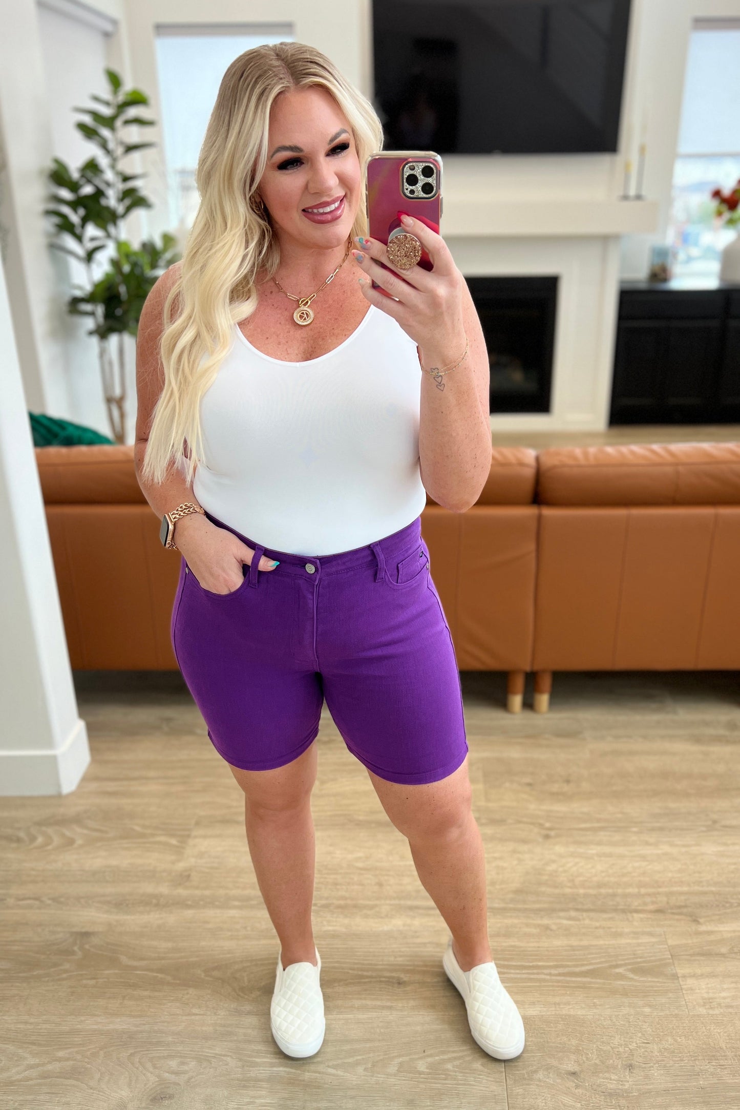 Jenna High Rise Control Top Cuffed Shorts in Purple-Womens-Modish Lily, Tecumseh Michigan