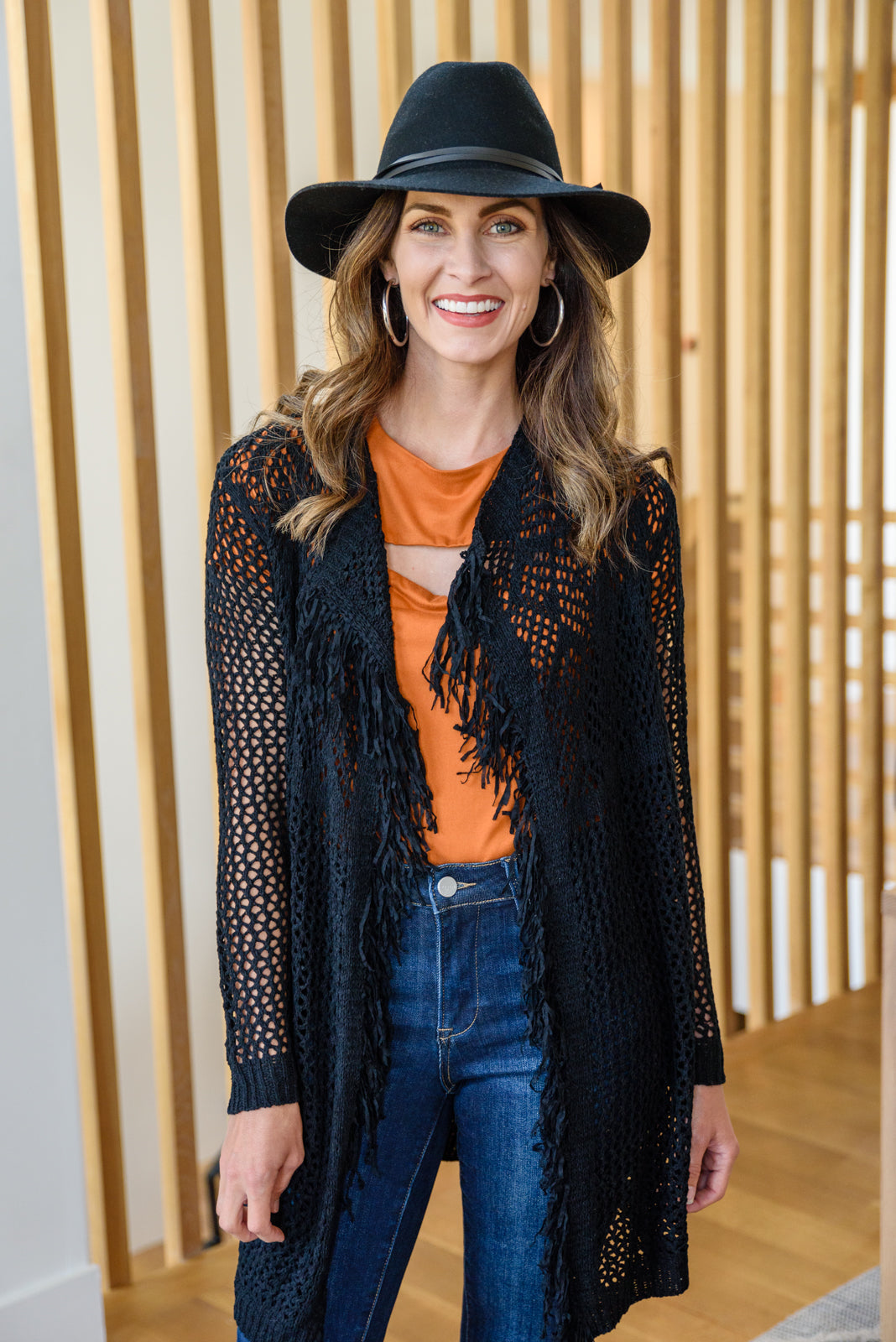 Knit And Fringe Cardigan in Black-Womens-Modish Lily, Tecumseh Michigan