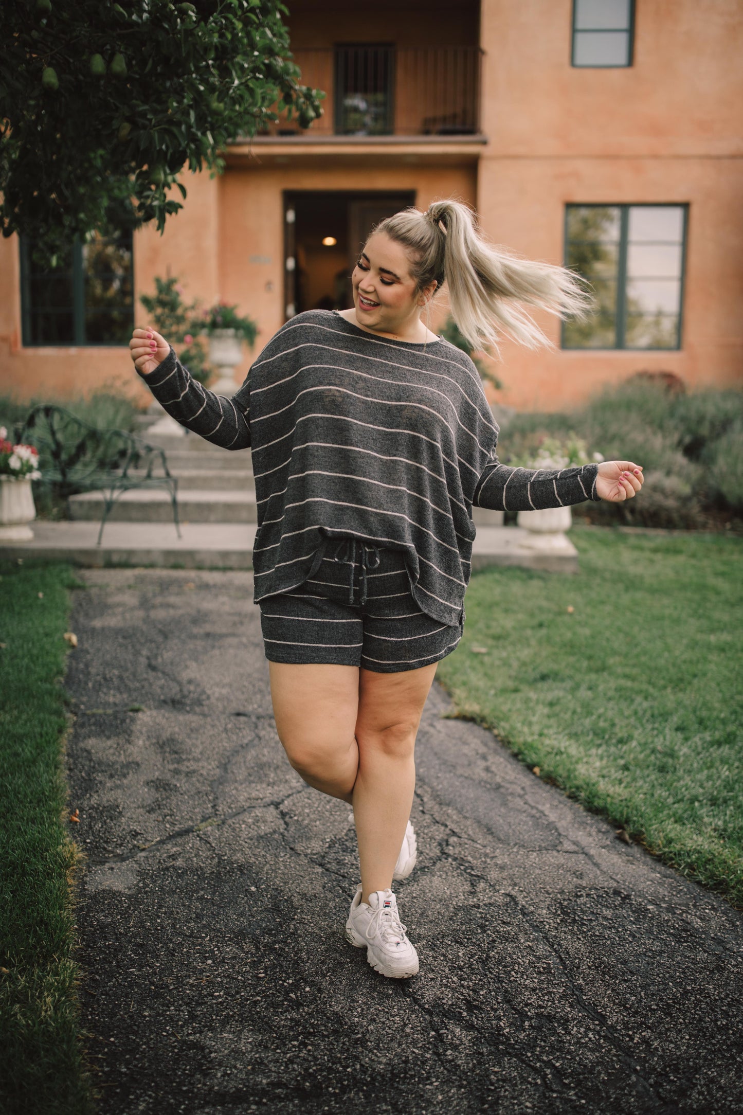 Lightweight Striped Shorts In Charcoal-Womens-Modish Lily, Tecumseh Michigan