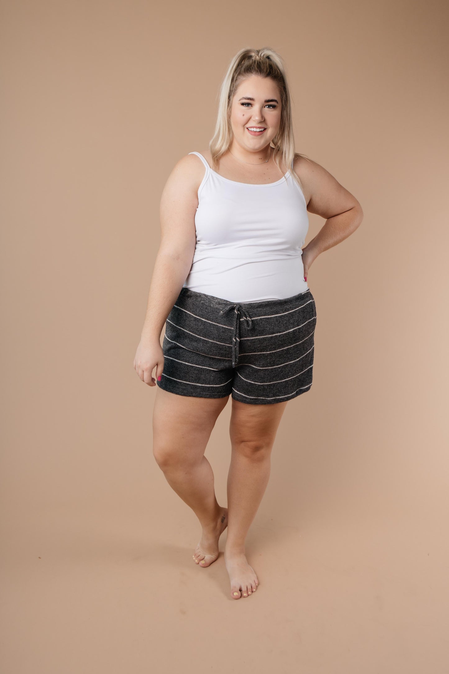 Lightweight Striped Shorts In Charcoal-Womens-Modish Lily, Tecumseh Michigan