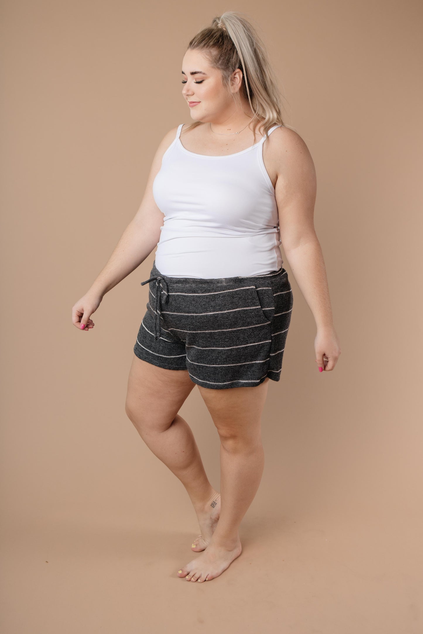 Lightweight Striped Shorts In Charcoal-Womens-Modish Lily, Tecumseh Michigan