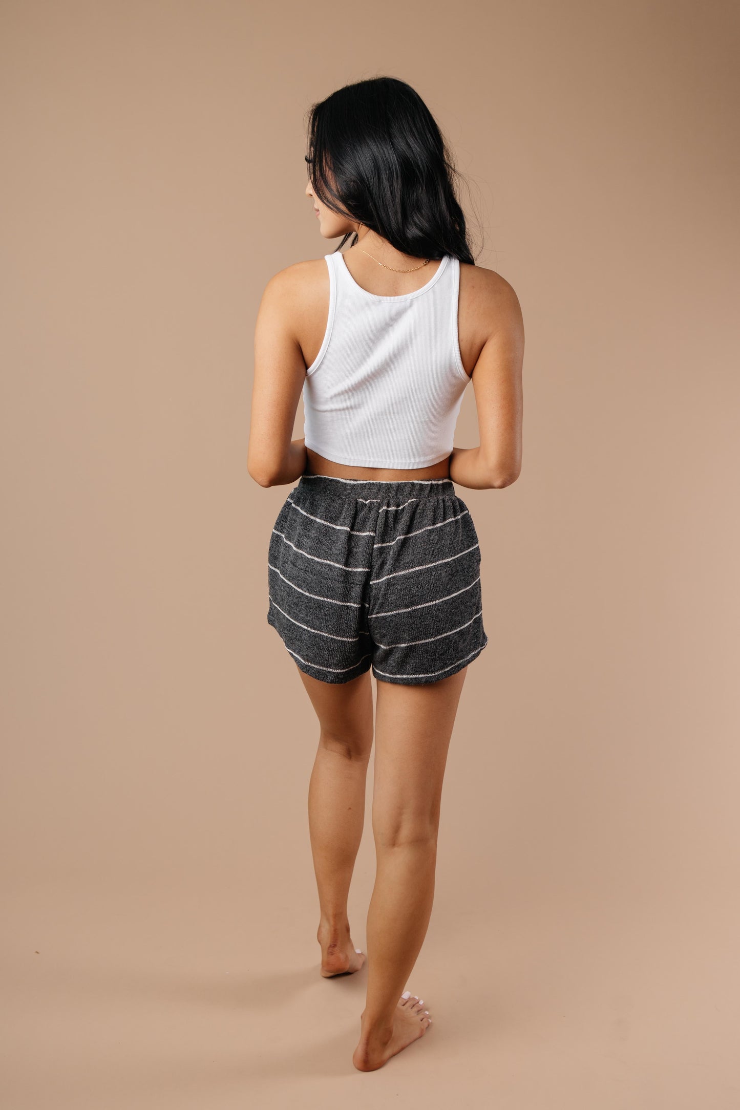 Lightweight Striped Shorts In Charcoal-Womens-Modish Lily, Tecumseh Michigan