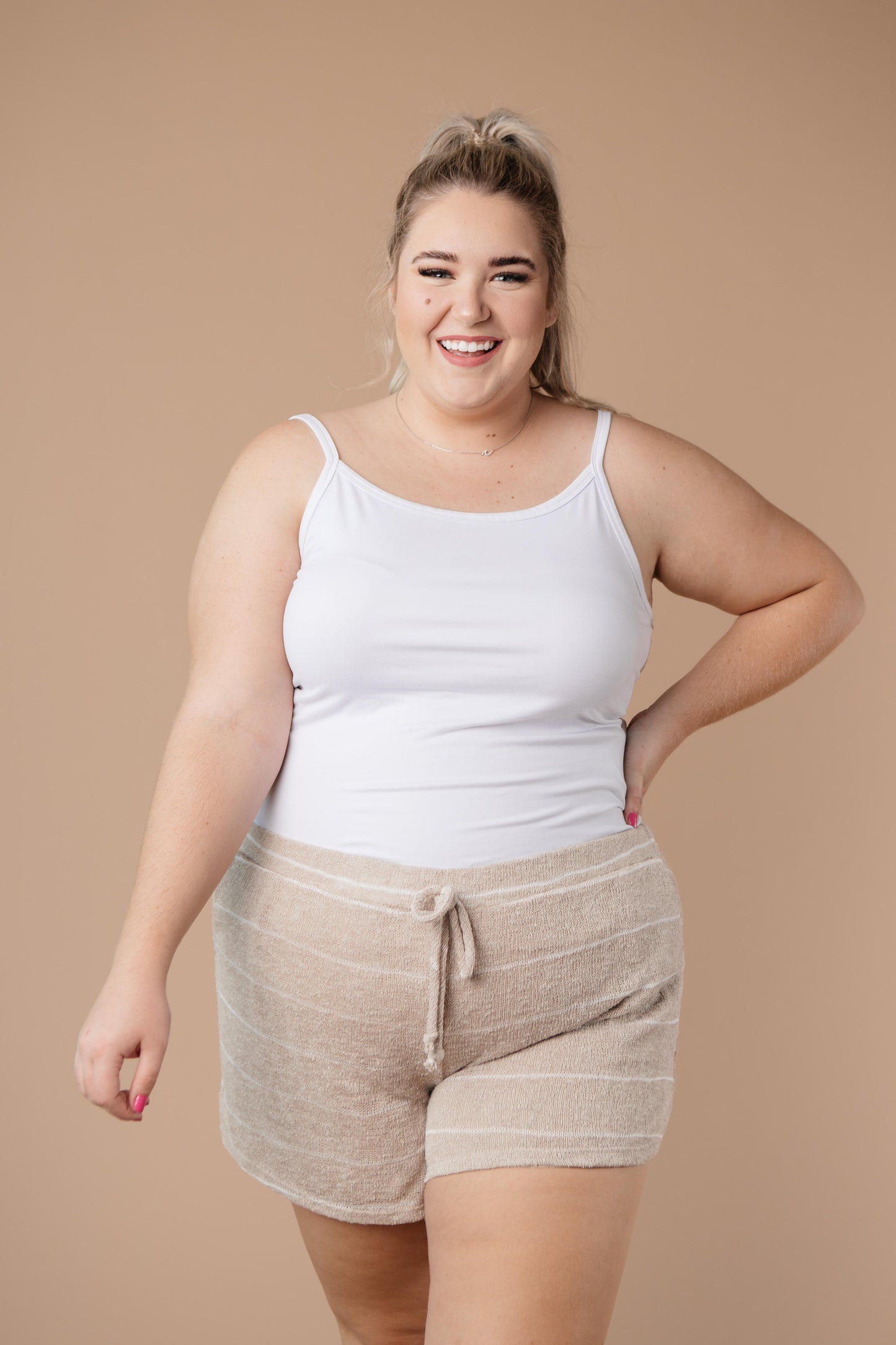 Lightweight Striped Shorts In Taupe-Womens-Modish Lily, Tecumseh Michigan
