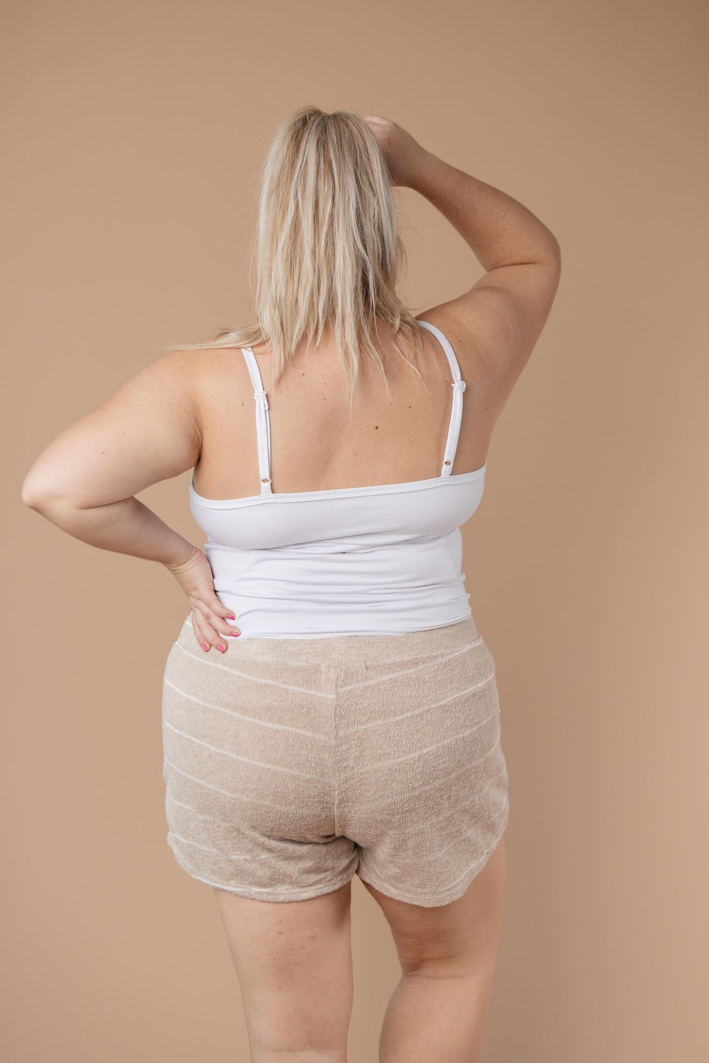 Lightweight Striped Shorts In Taupe-Womens-Modish Lily, Tecumseh Michigan