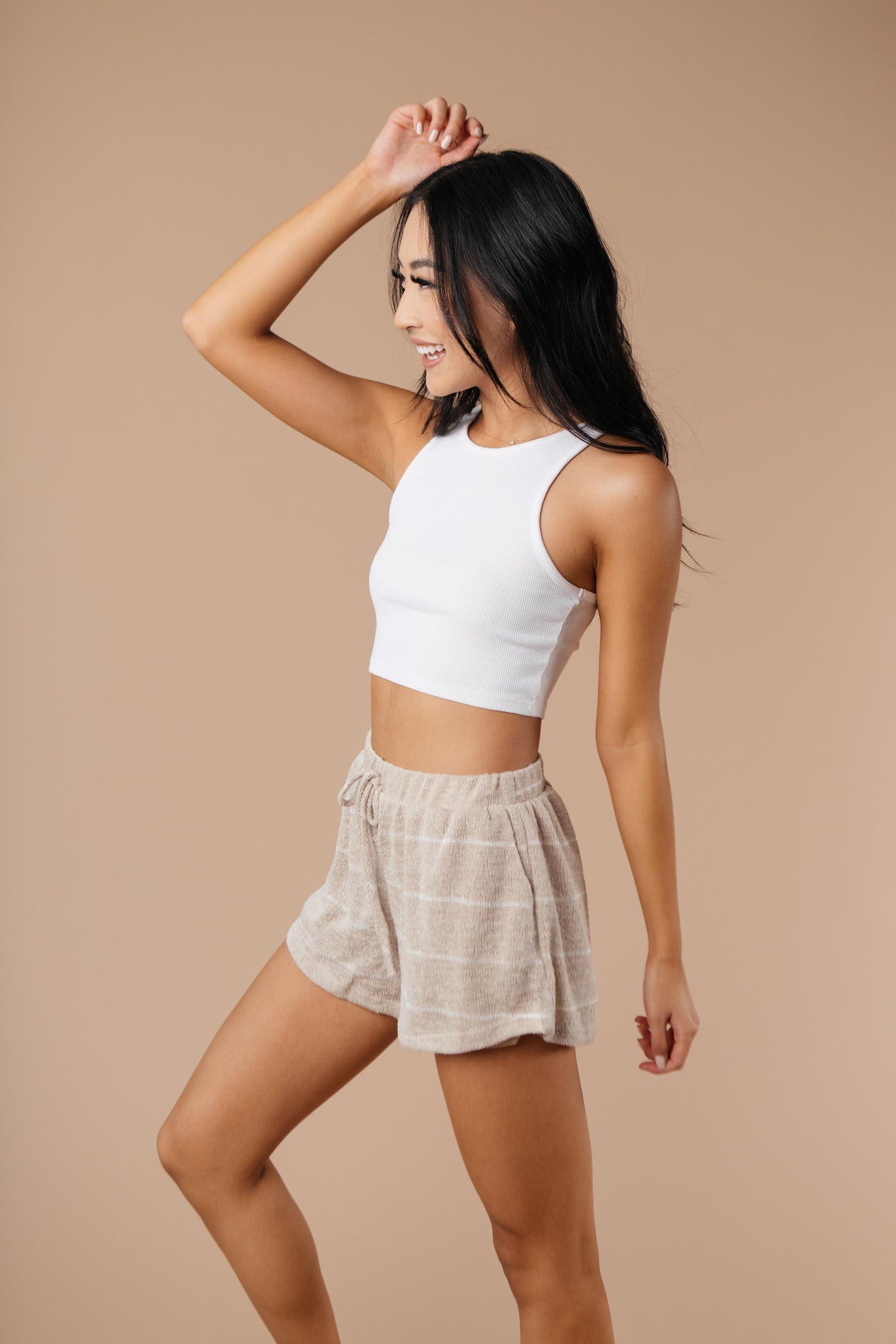 Lightweight Striped Shorts In Taupe-Womens-Modish Lily, Tecumseh Michigan