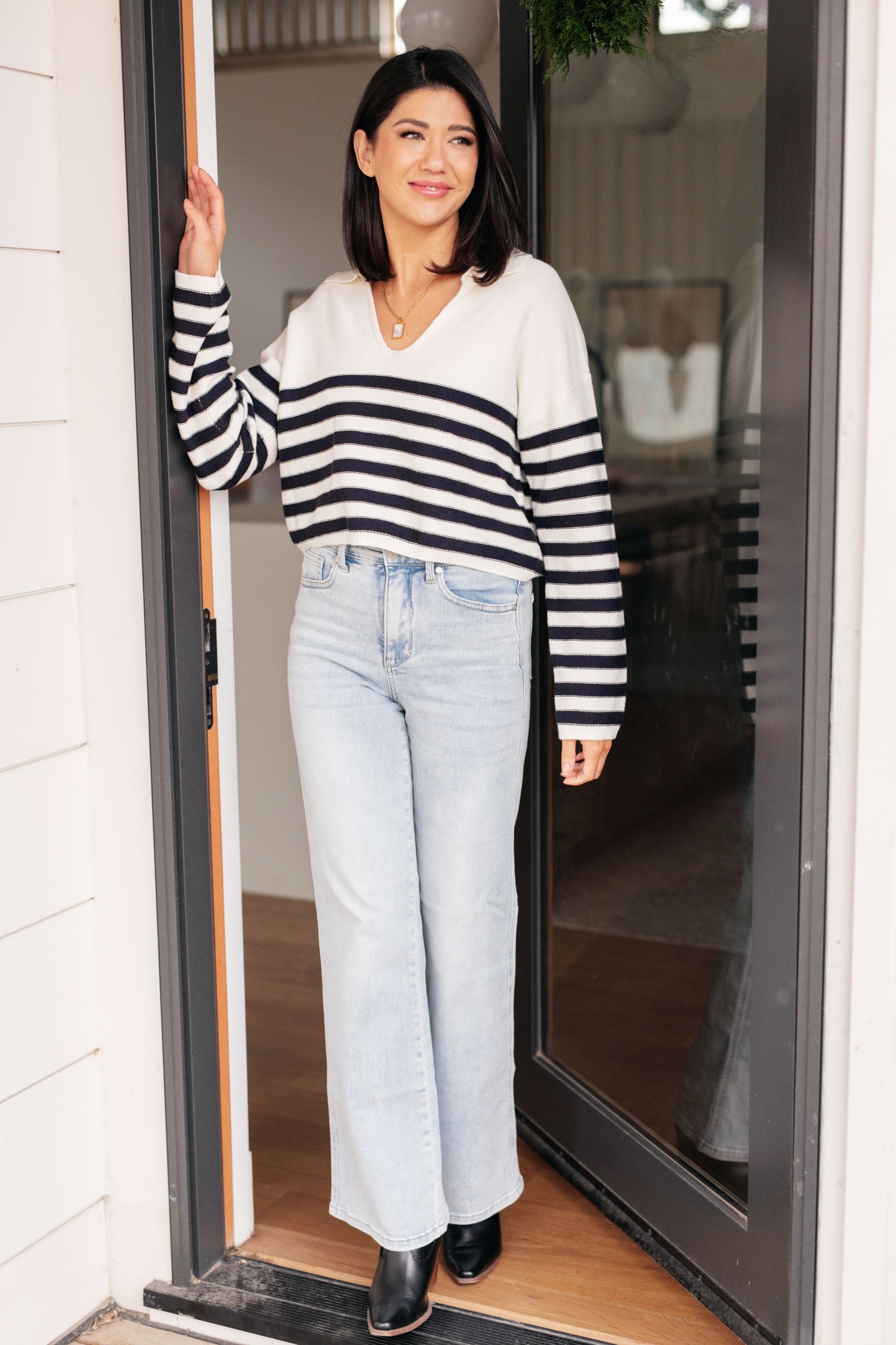 Memorable Moments Striped Sweater in White-Womens-Modish Lily, Tecumseh Michigan
