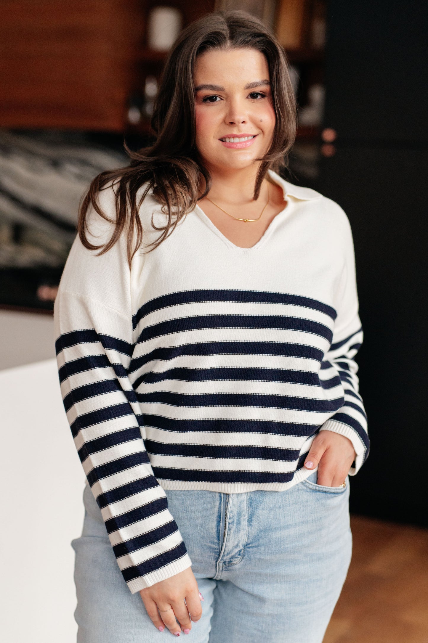 Memorable Moments Striped Sweater in White-Womens-Modish Lily, Tecumseh Michigan
