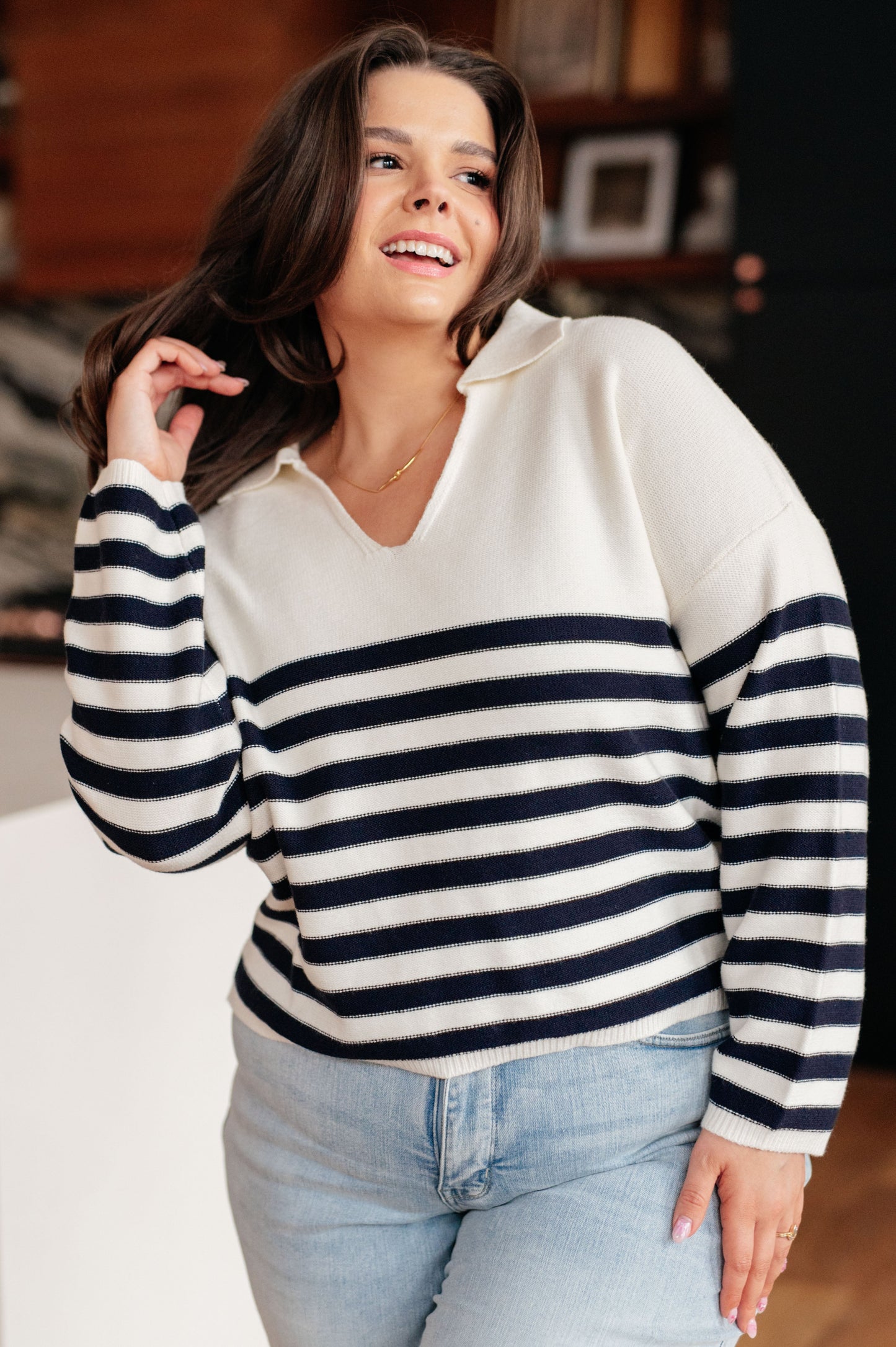 Memorable Moments Striped Sweater in White-Womens-Modish Lily, Tecumseh Michigan