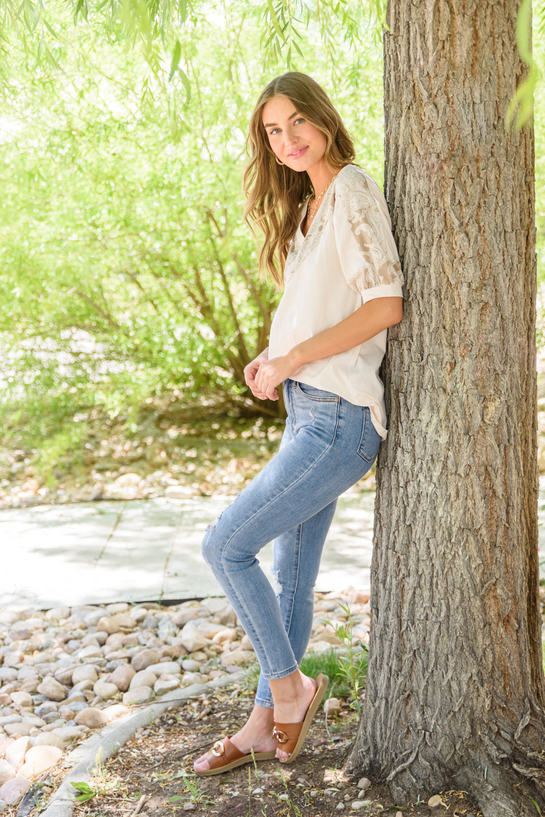 Paisley Stripe in Cream & Mocha-Womens-Modish Lily, Tecumseh Michigan