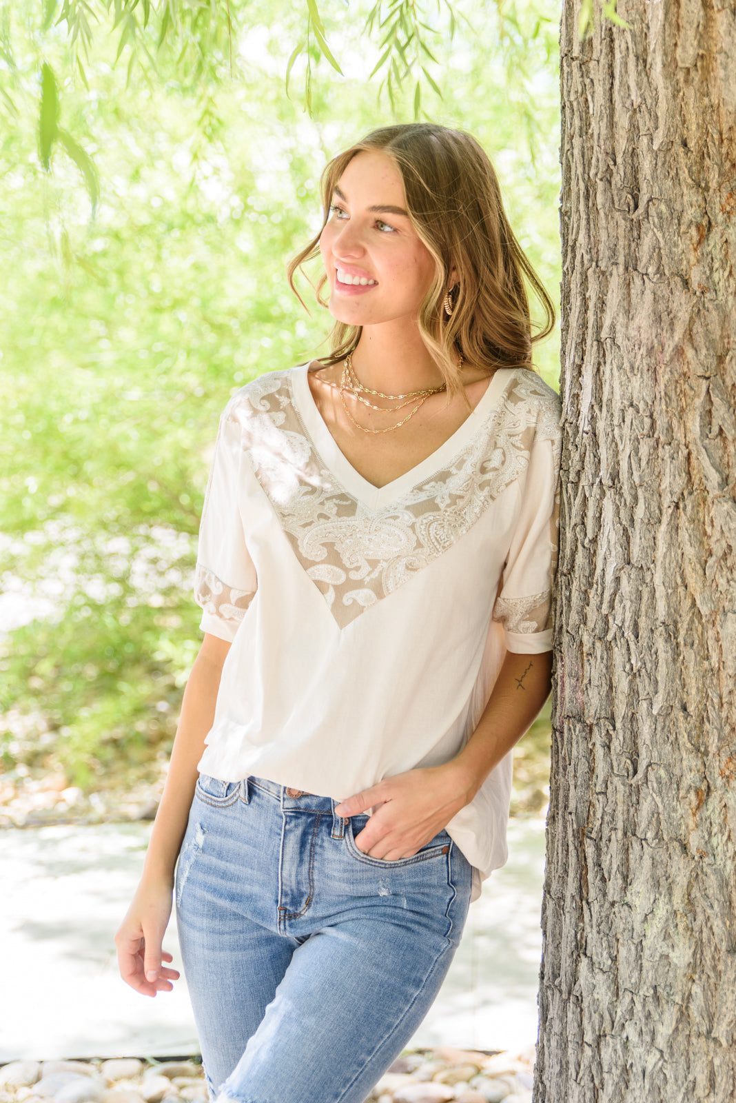 Paisley Stripe in Cream & Mocha-Womens-Modish Lily, Tecumseh Michigan