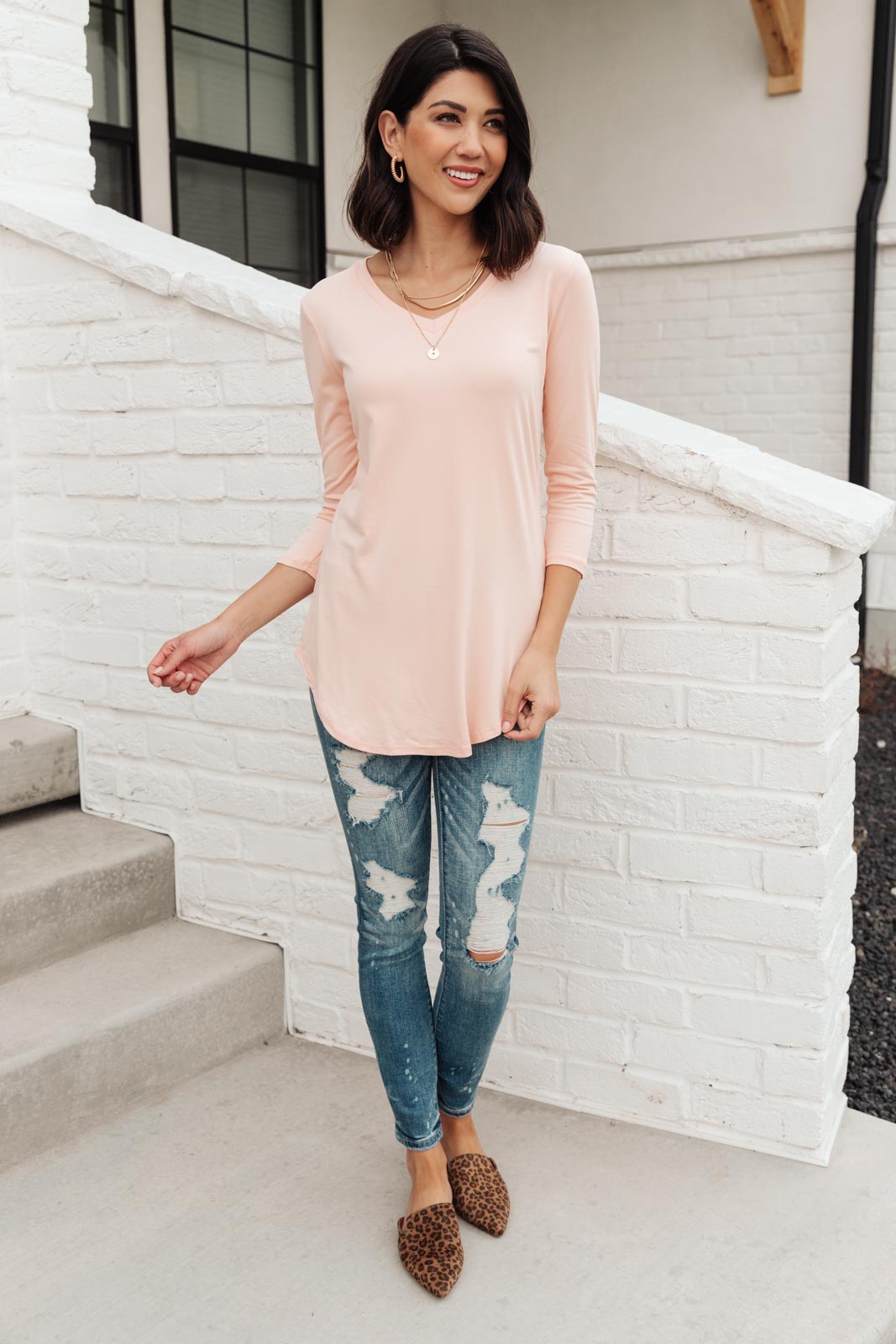 Perfect V Neck in Blush-Womens-Modish Lily, Tecumseh Michigan