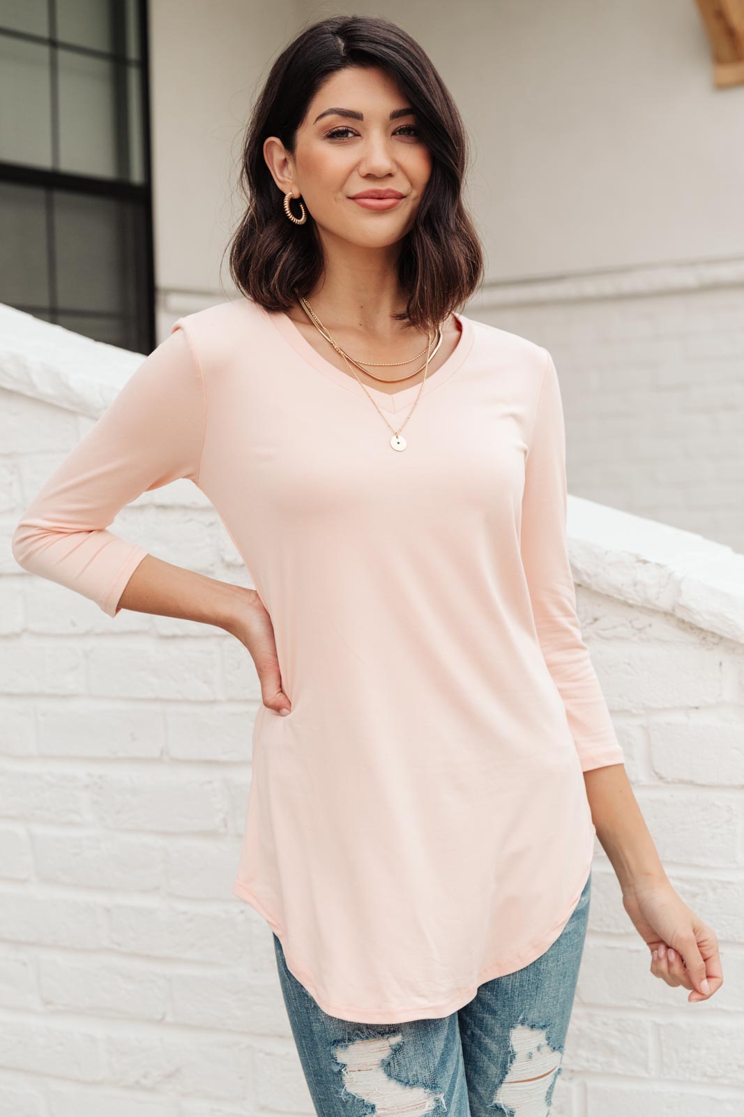 Perfect V Neck in Blush-Womens-Modish Lily, Tecumseh Michigan