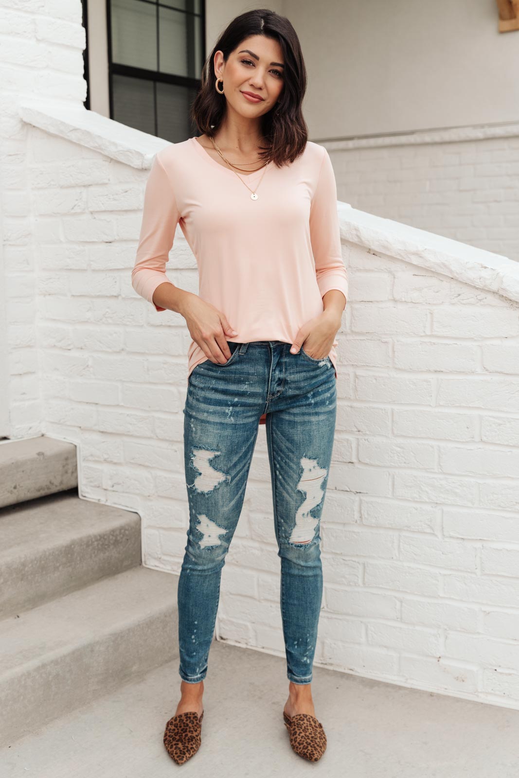 Perfect V Neck in Blush-Womens-Modish Lily, Tecumseh Michigan