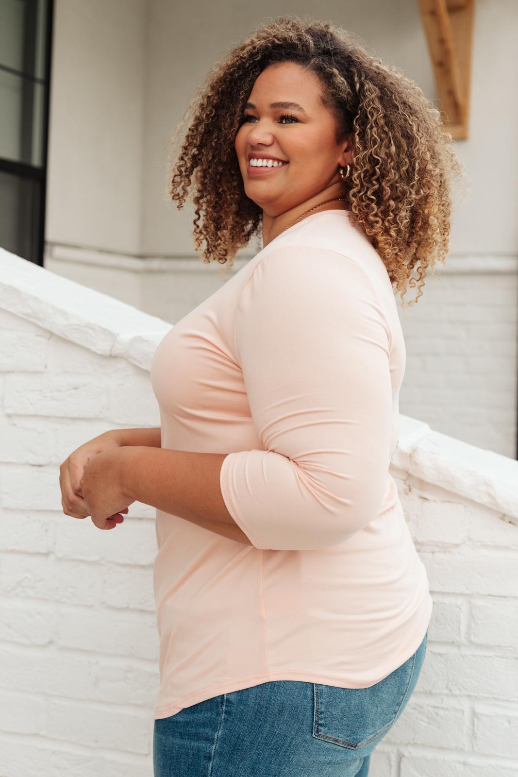 Perfect V Neck in Blush-Womens-Modish Lily, Tecumseh Michigan