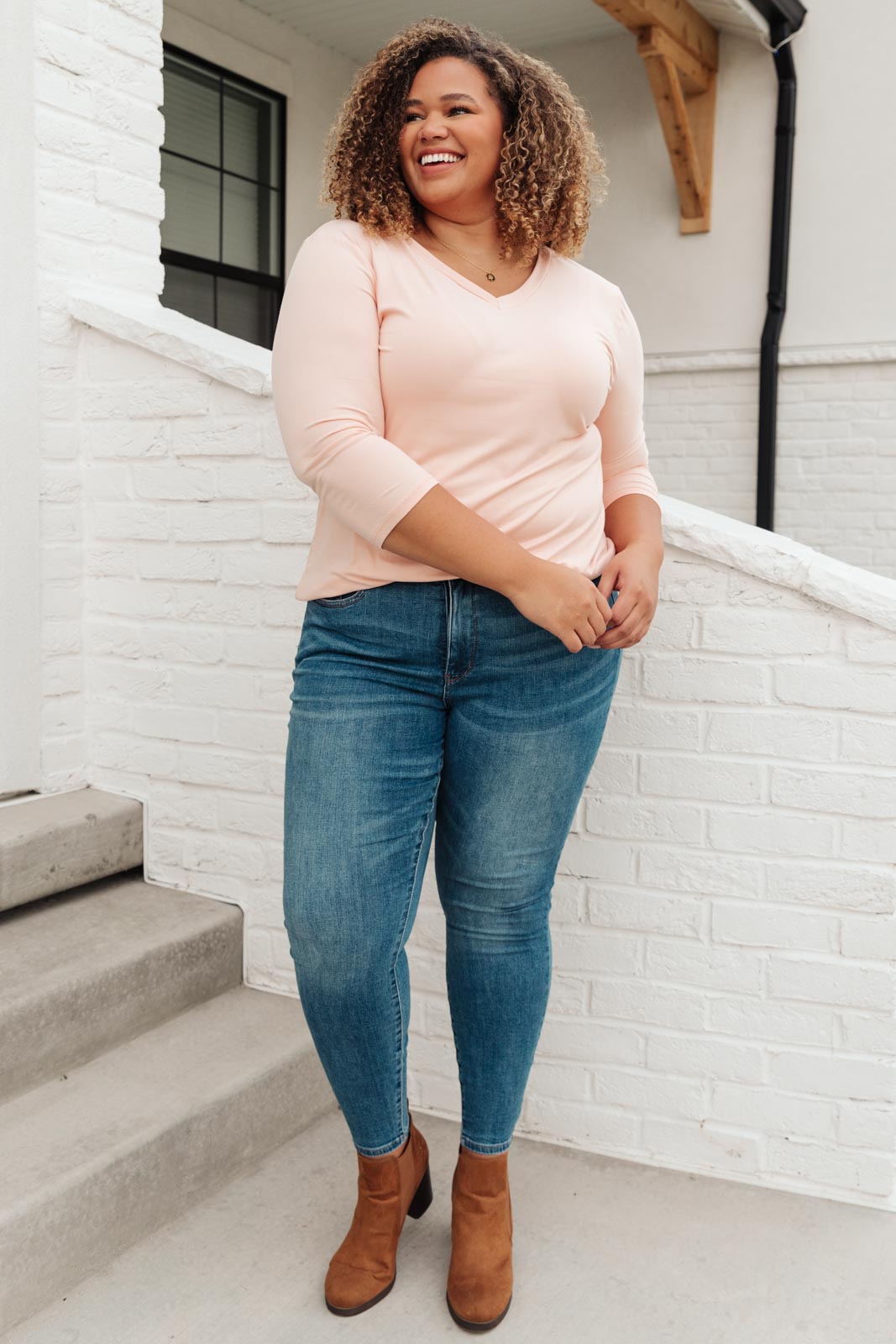 Perfect V Neck in Blush-Womens-Modish Lily, Tecumseh Michigan