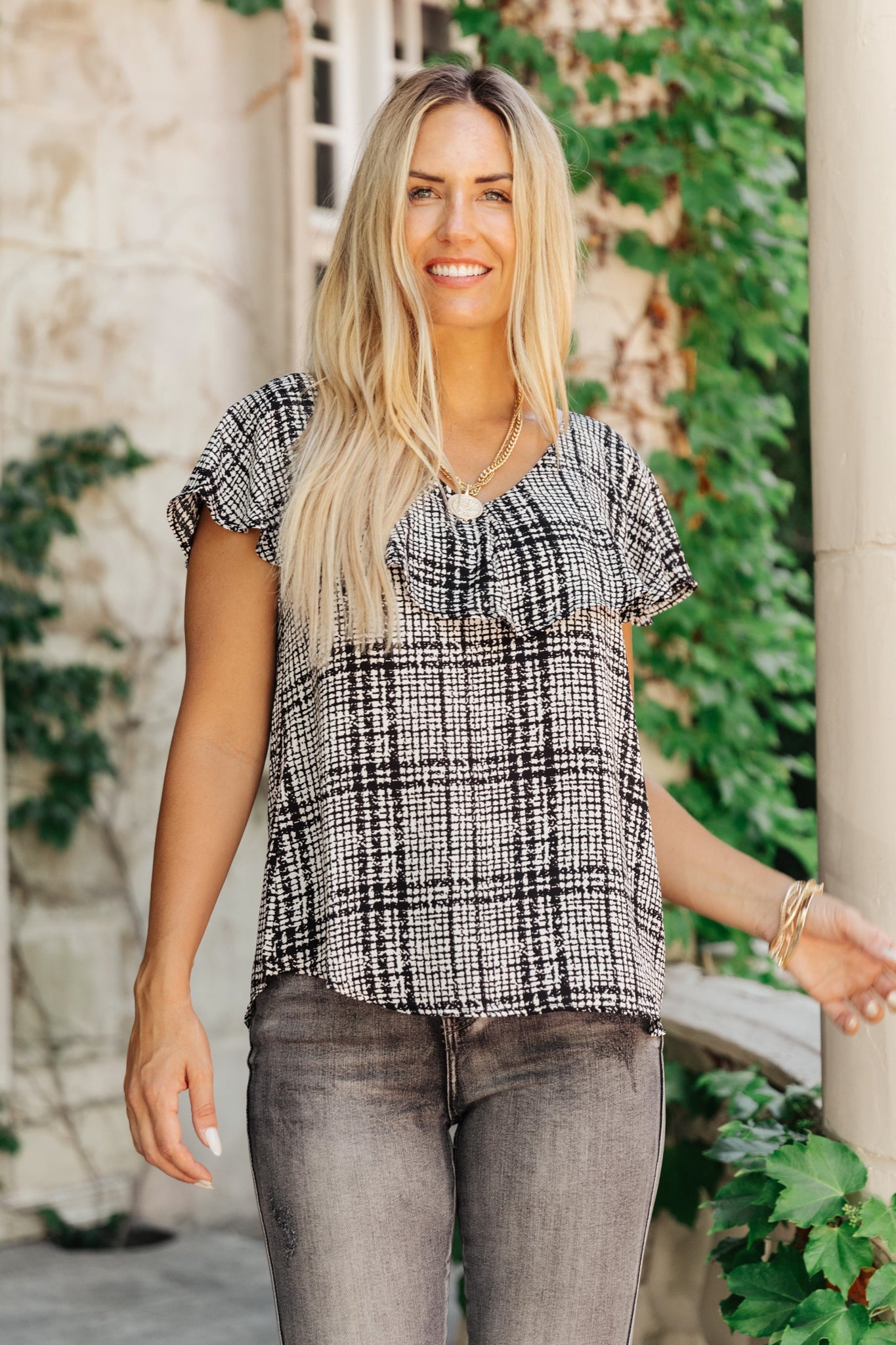 Plaid Ruffled Top-Womens-Modish Lily, Tecumseh Michigan
