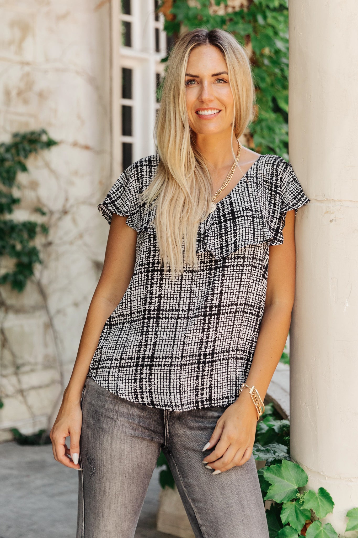 Plaid Ruffled Top-Womens-Modish Lily, Tecumseh Michigan