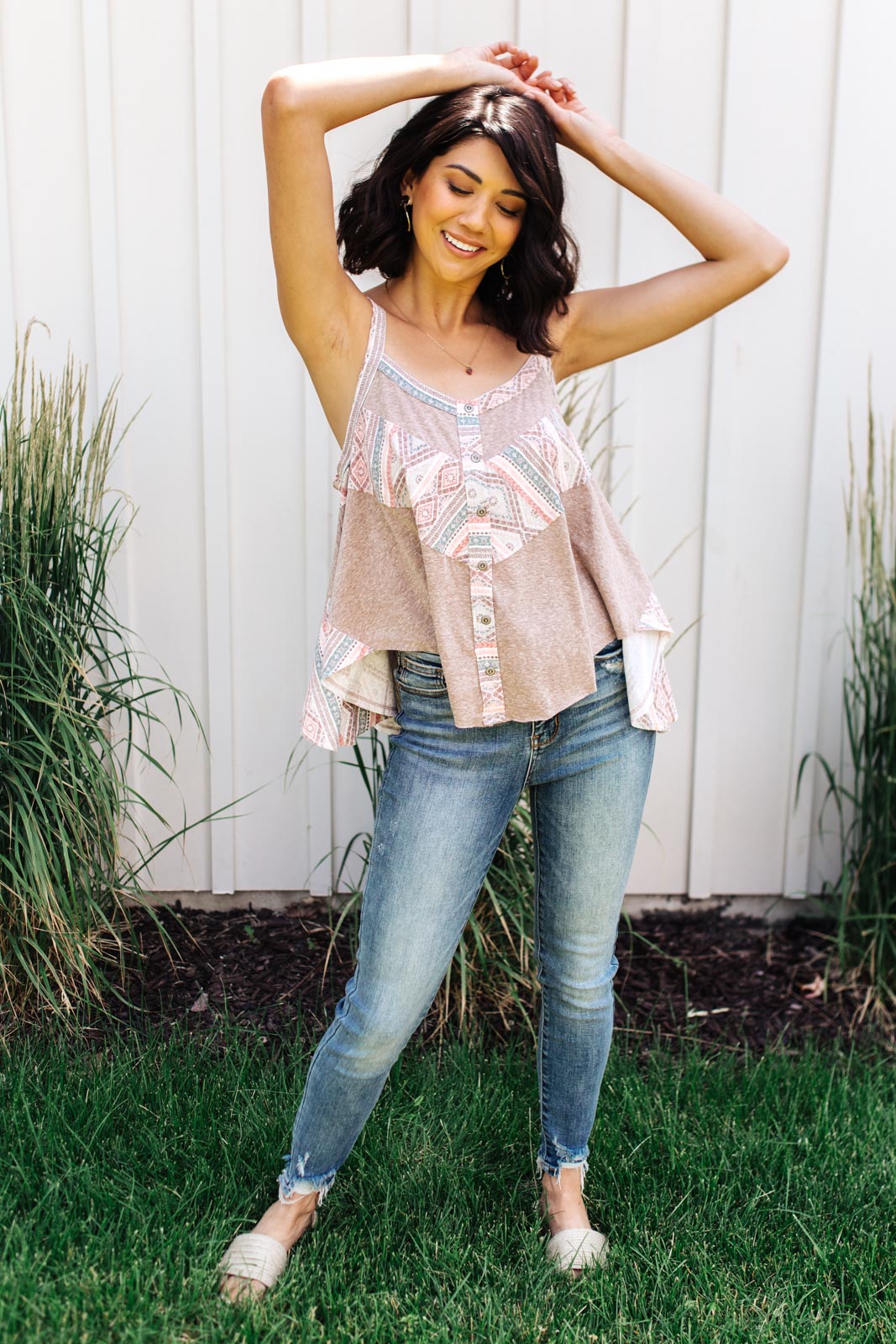 Santa Fe Aztec Tank in Taupe-Womens-Modish Lily, Tecumseh Michigan