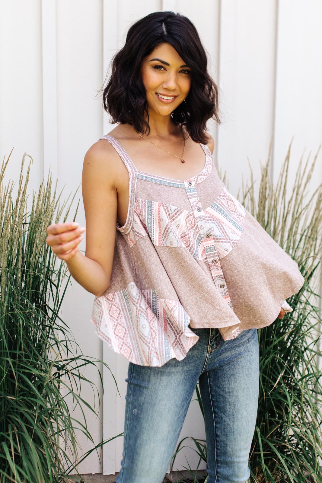 Santa Fe Aztec Tank in Taupe-Womens-Modish Lily, Tecumseh Michigan