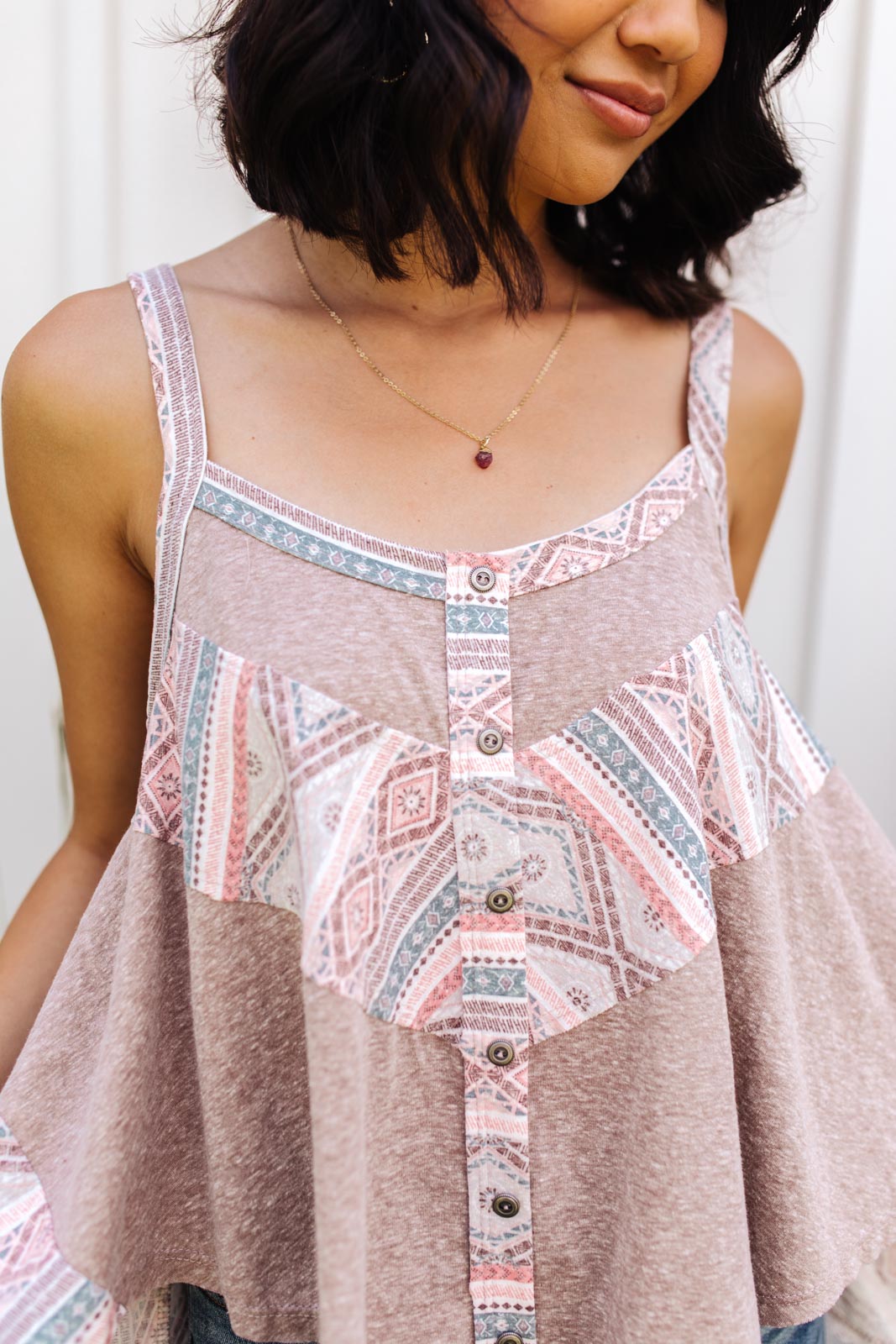 Santa Fe Aztec Tank in Taupe-Womens-Modish Lily, Tecumseh Michigan