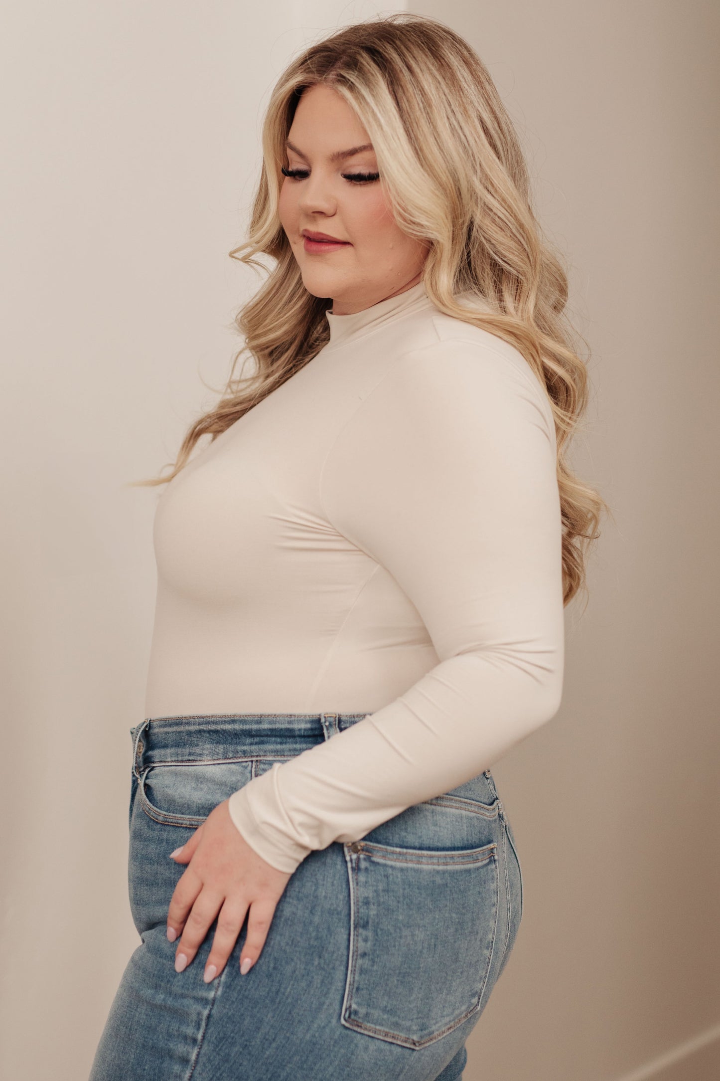Simple Situation Mock Neck Bodysuit in White Pearl-Womens-Modish Lily, Tecumseh Michigan