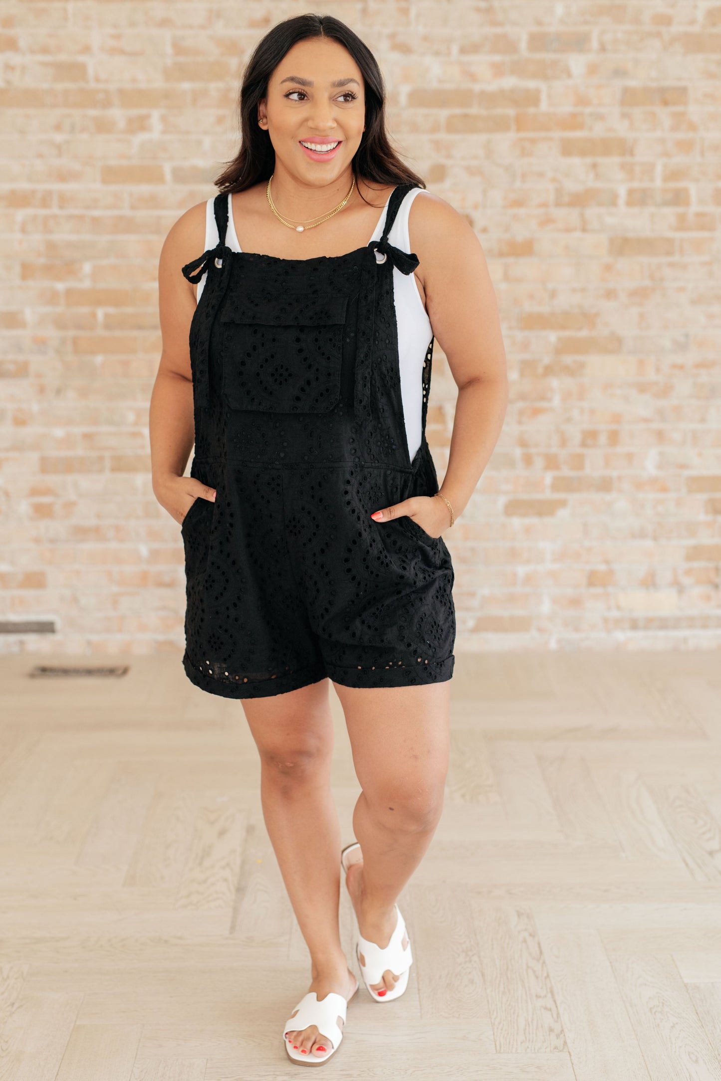 Somewhere Only We Know Eyelet Romper-Jumpsuits & Rompers-Modish Lily, Tecumseh Michigan