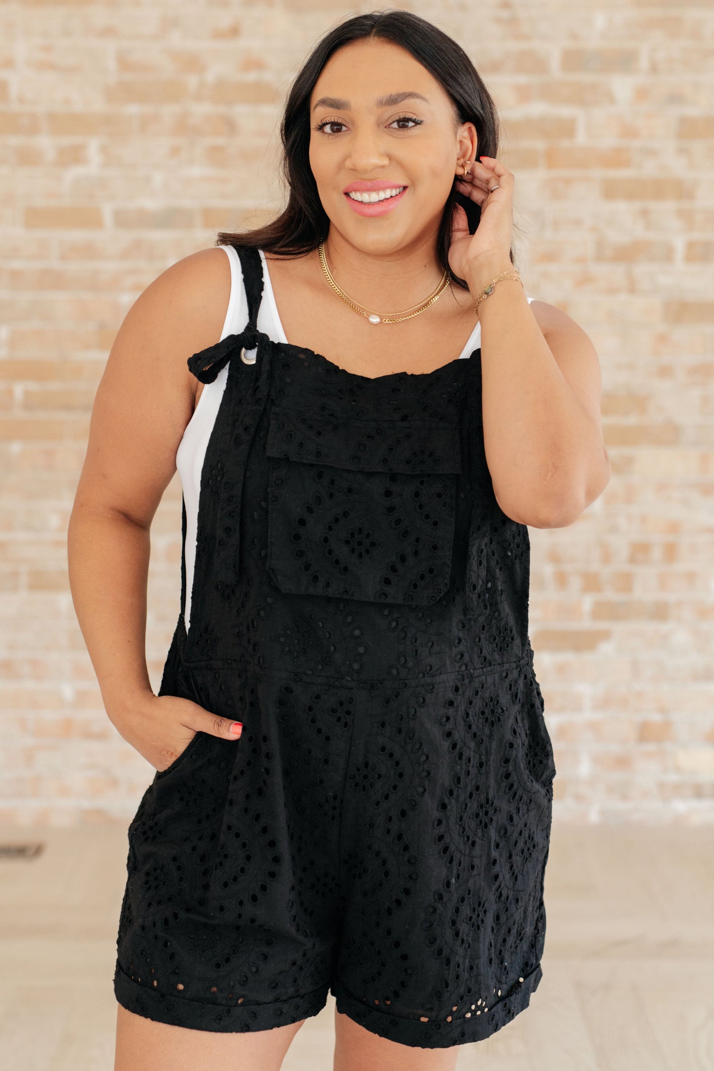 Somewhere Only We Know Eyelet Romper-Jumpsuits & Rompers-Modish Lily, Tecumseh Michigan