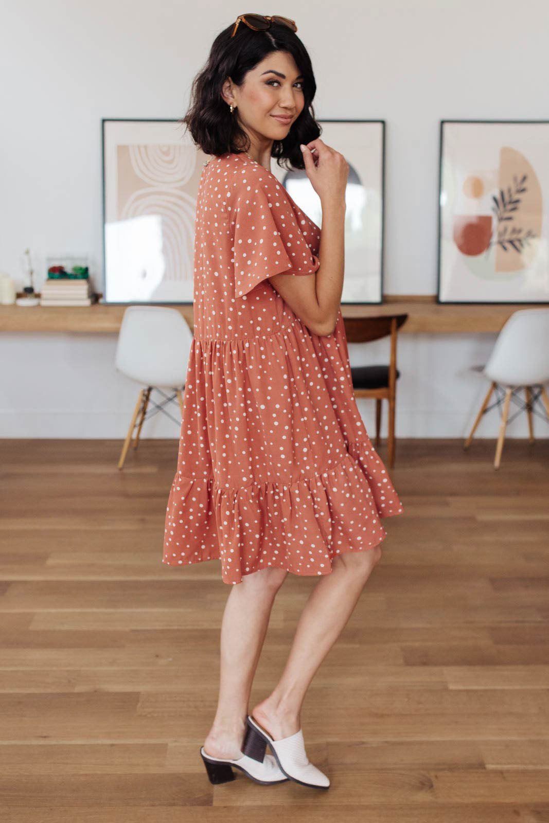 Sweet Dots Dress in Brick-Womens-Modish Lily, Tecumseh Michigan