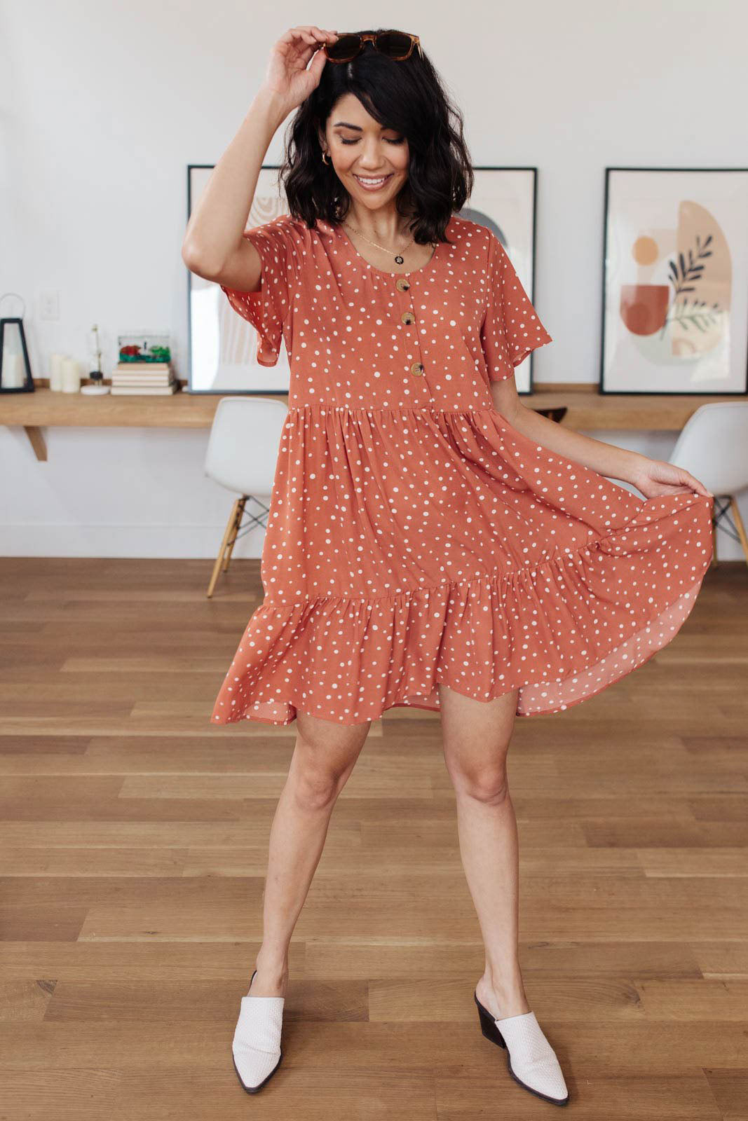 Sweet Dots Dress in Brick-Womens-Modish Lily, Tecumseh Michigan