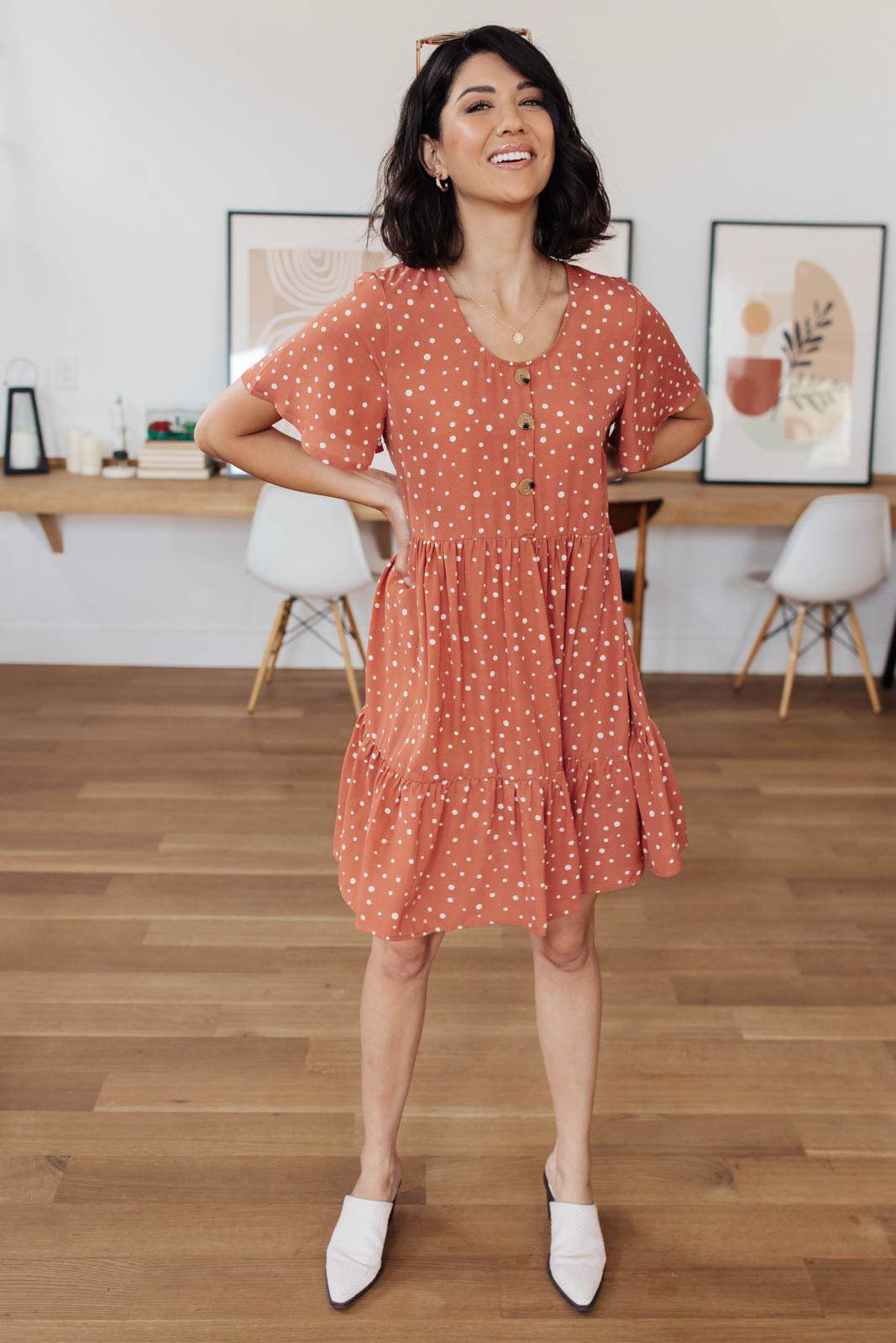 Sweet Dots Dress in Brick-Womens-Modish Lily, Tecumseh Michigan