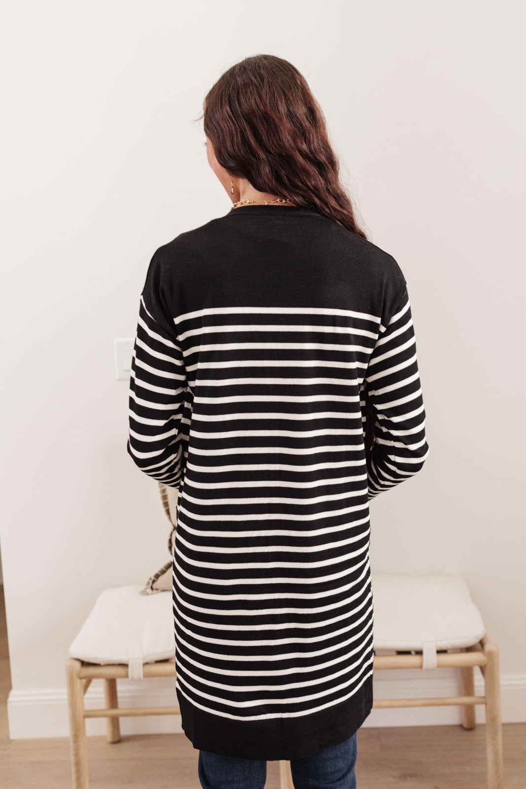 Swift Stripes Pocket Cardigan in Black & White-Womens-Modish Lily, Tecumseh Michigan