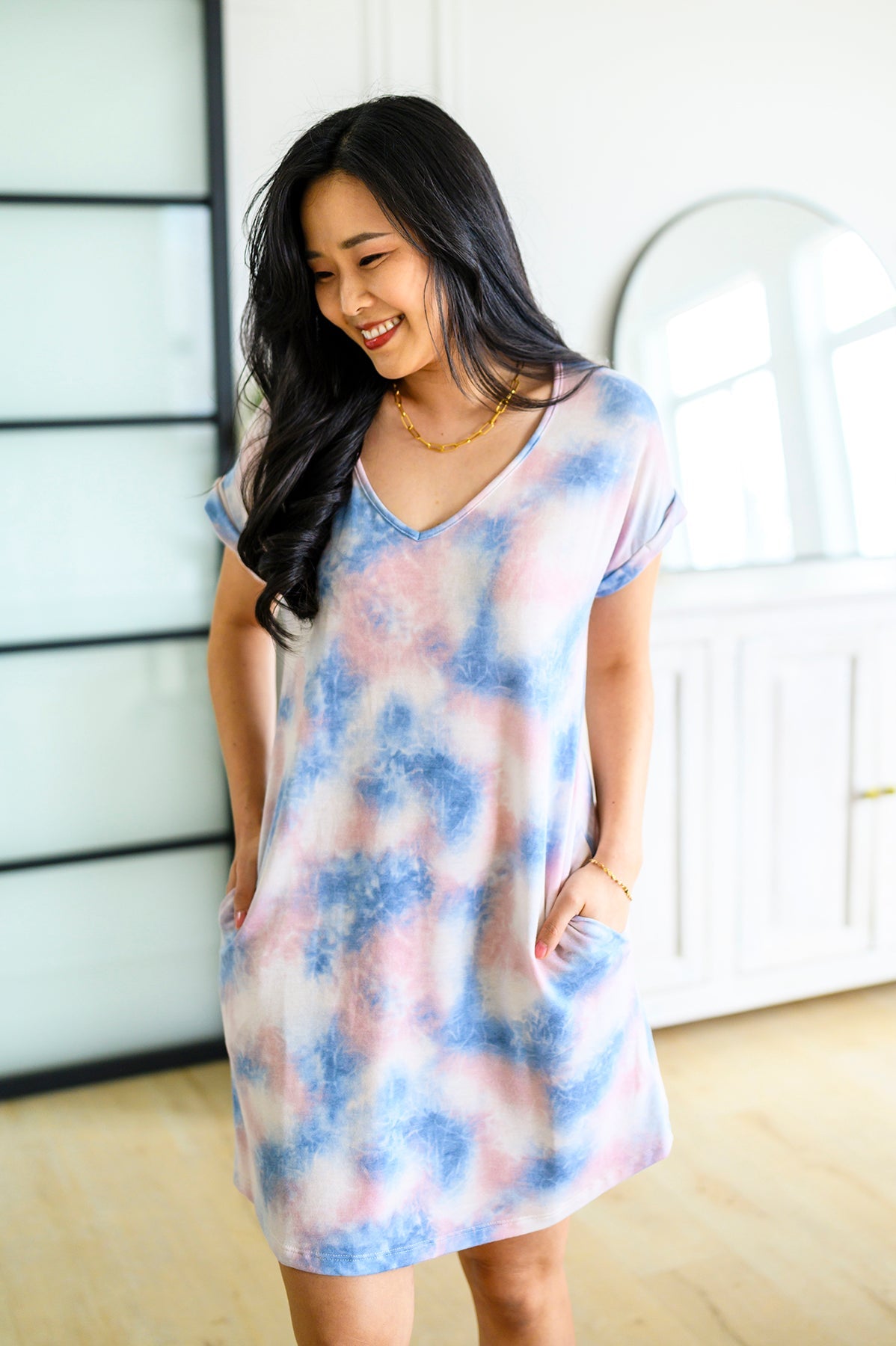 Tie Dye T-Shirt Dress In Pink-Womens-Modish Lily, Tecumseh Michigan