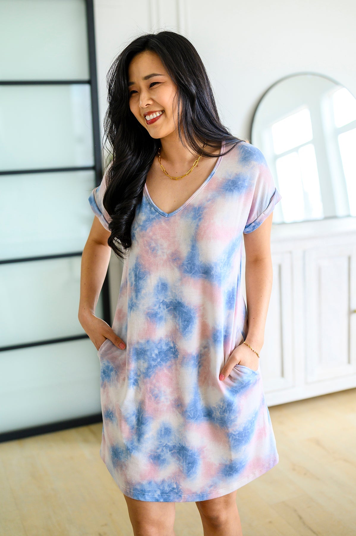 Tie Dye T-Shirt Dress In Pink-Womens-Modish Lily, Tecumseh Michigan