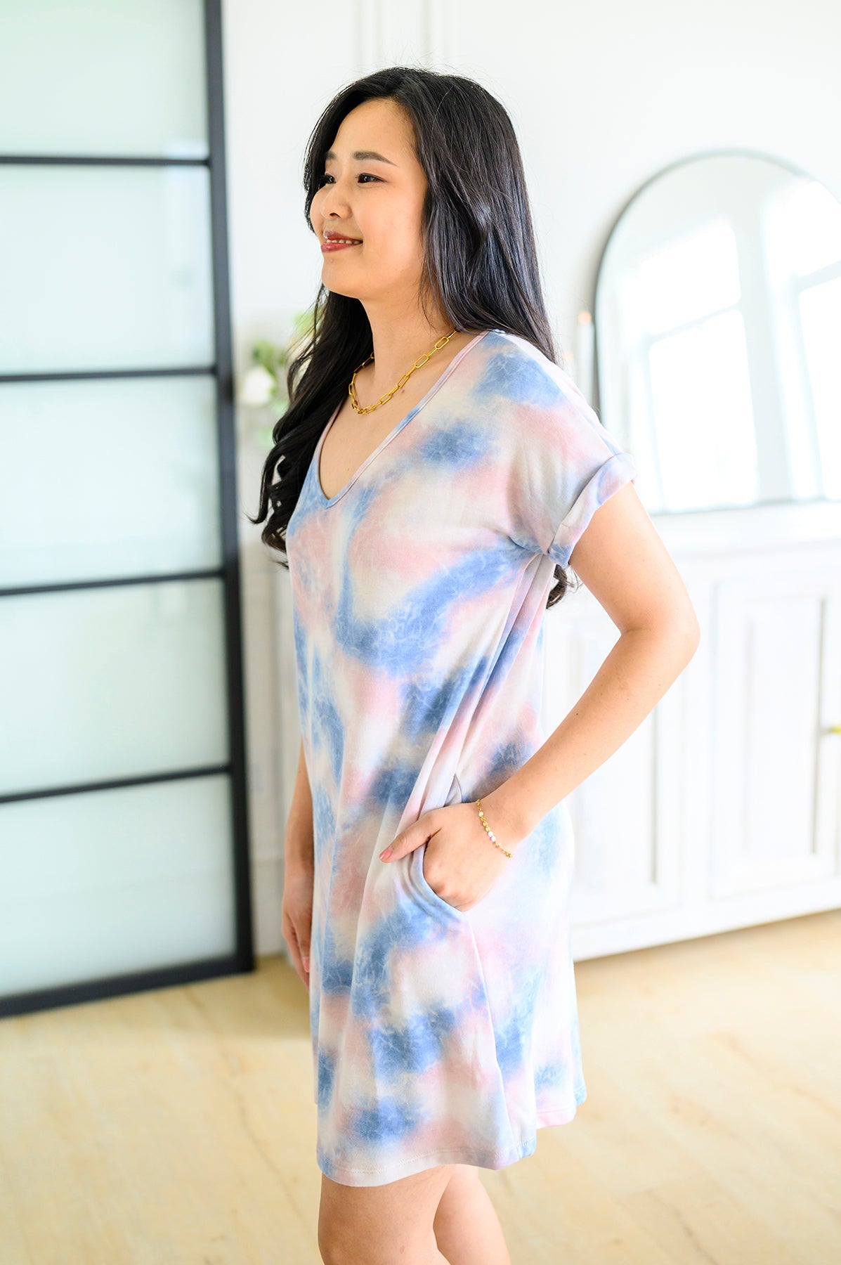 Tie Dye T-Shirt Dress In Pink-Womens-Modish Lily, Tecumseh Michigan