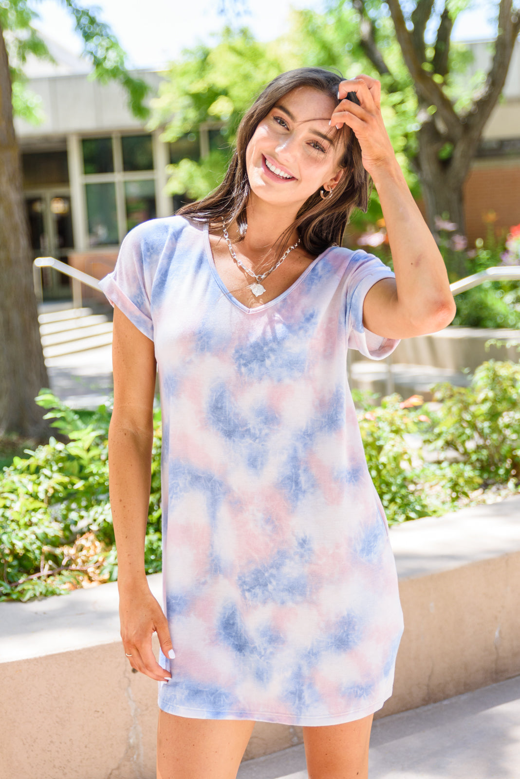 Tie Dye T-Shirt Dress In Pink-Womens-Modish Lily, Tecumseh Michigan