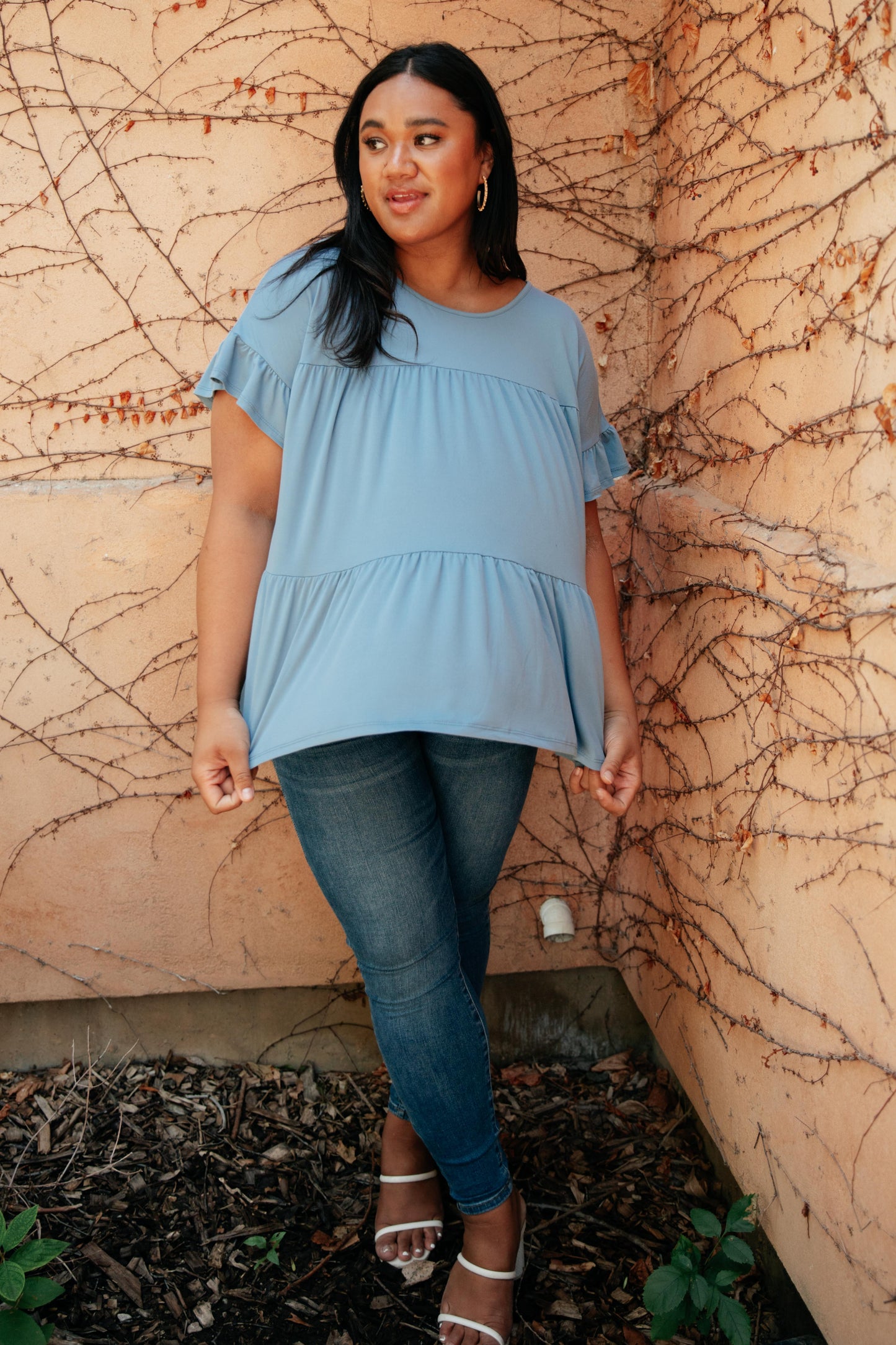 Tiered Top in Denim-Womens-Modish Lily, Tecumseh Michigan