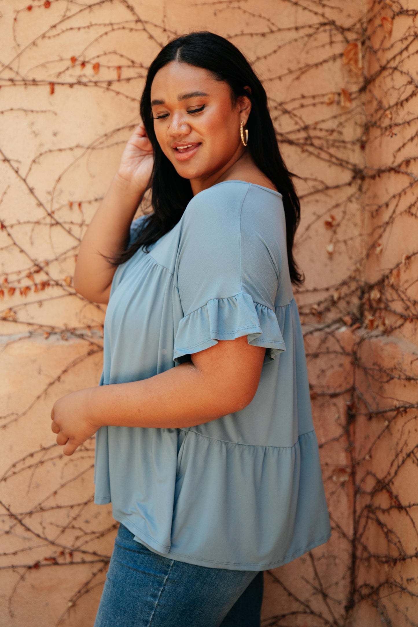 Tiered Top in Denim-Womens-Modish Lily, Tecumseh Michigan