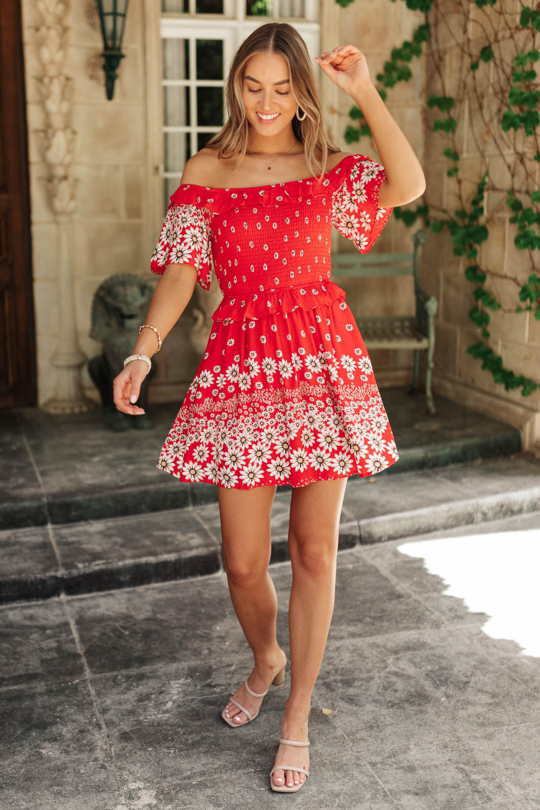 Daisy Chains Dress in Red-Womens-Modish Lily, Tecumseh Michigan