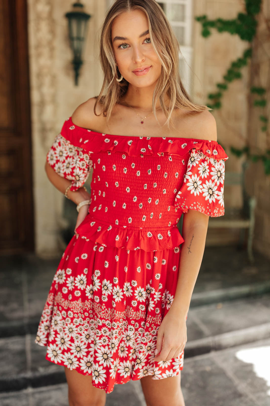 Daisy Chains Dress in Red-Womens-Modish Lily, Tecumseh Michigan