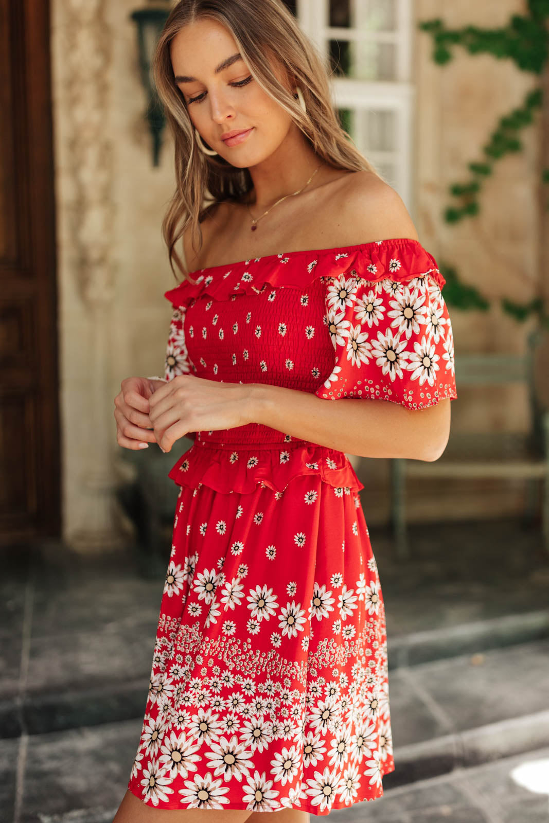 Daisy Chains Dress in Red-Womens-Modish Lily, Tecumseh Michigan