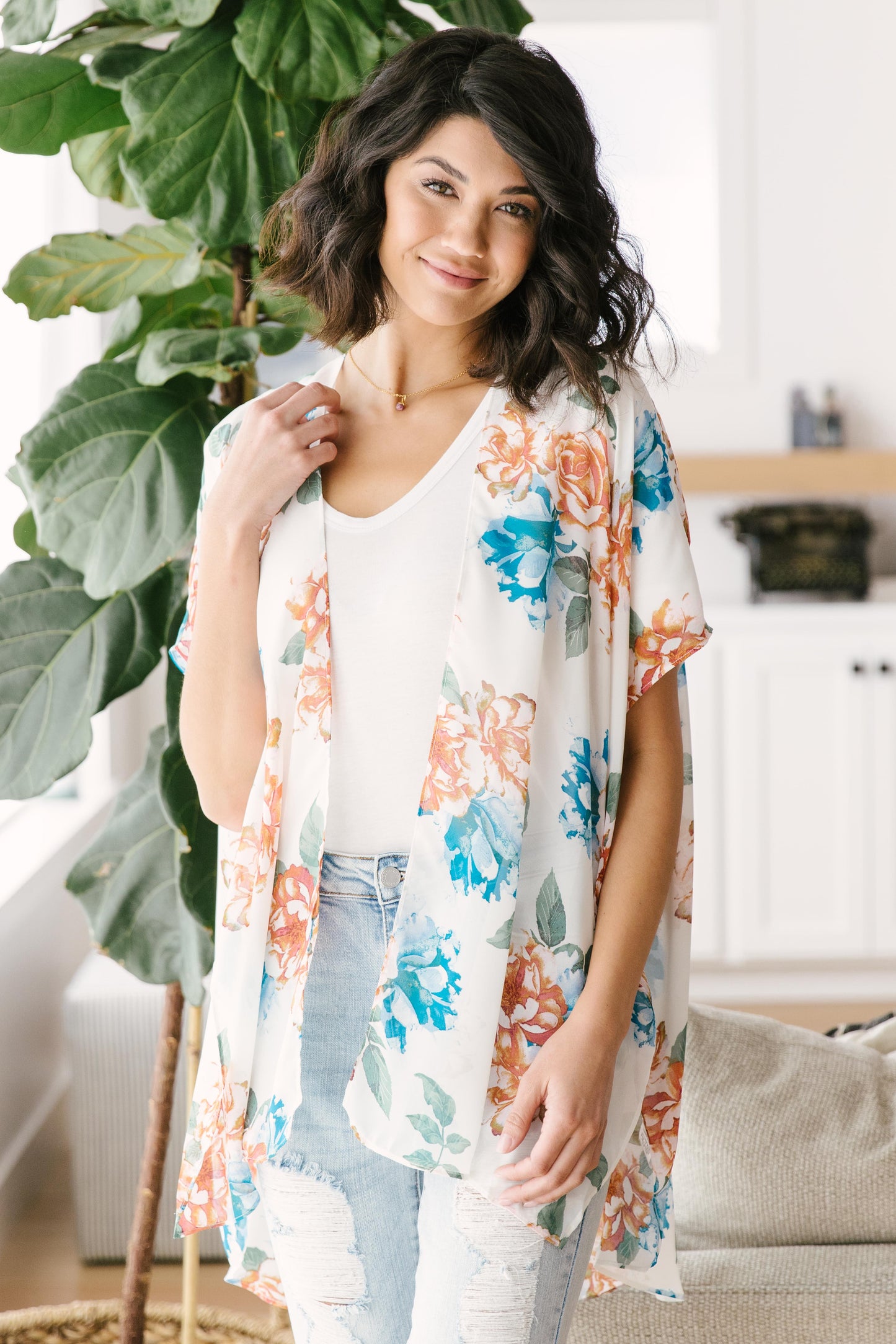 Wildflower Kimono in White-Womens-Modish Lily, Tecumseh Michigan