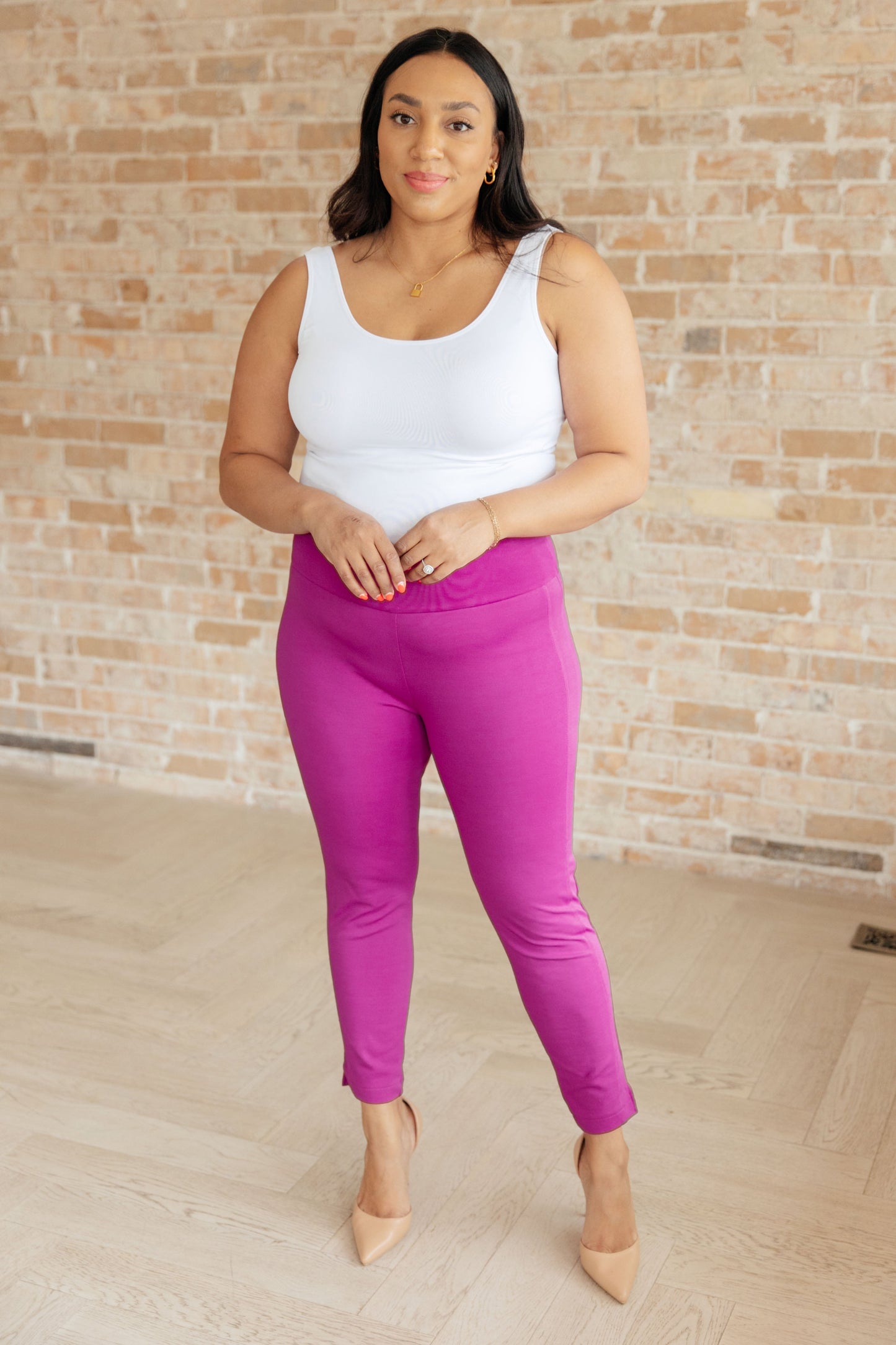 Magic Ankle Crop Skinny Pants in Spring Magenta-Bottoms-Modish Lily, Tecumseh Michigan