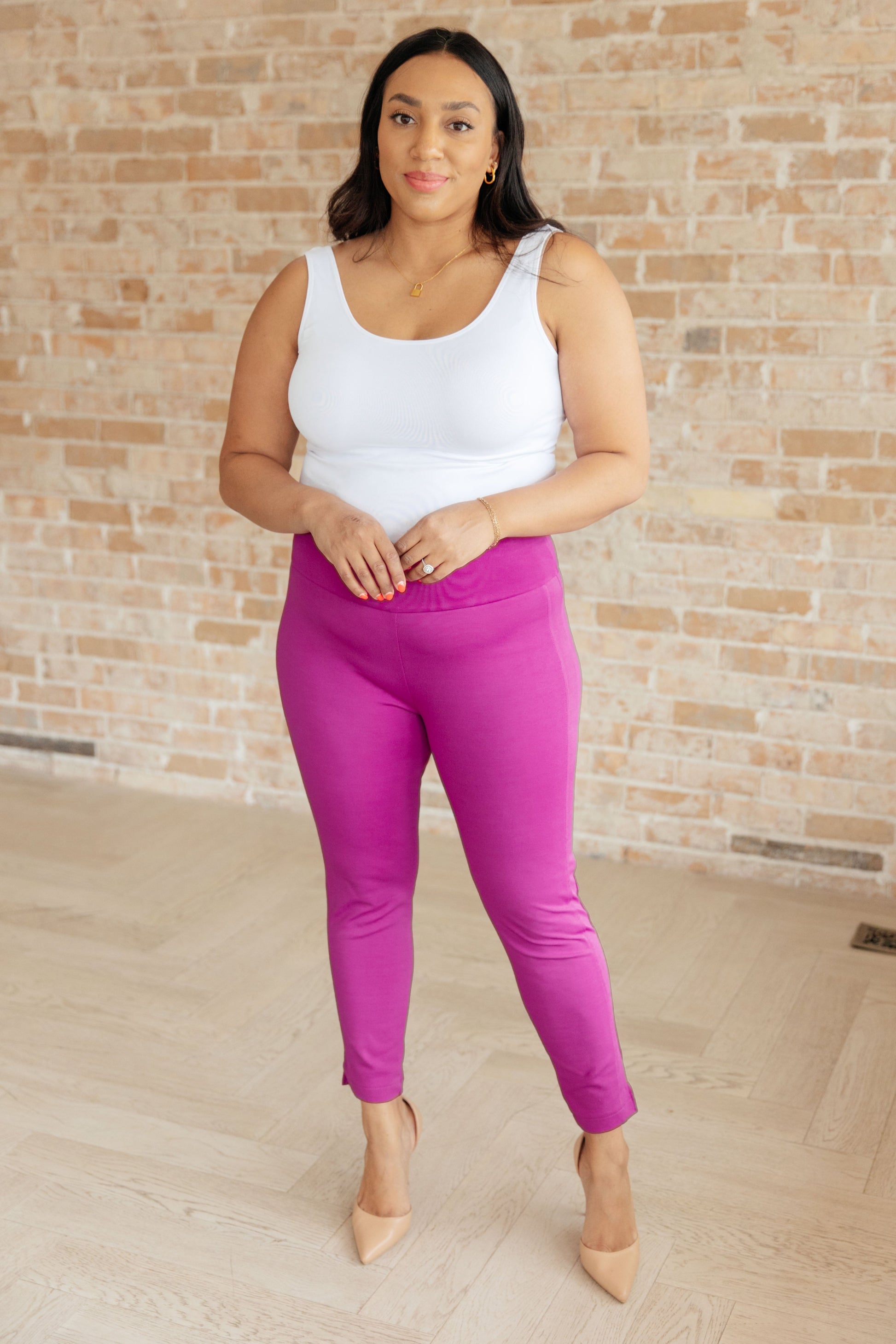 Magic Ankle Crop Skinny Pants in Spring Magenta-Bottoms-Modish Lily, Tecumseh Michigan