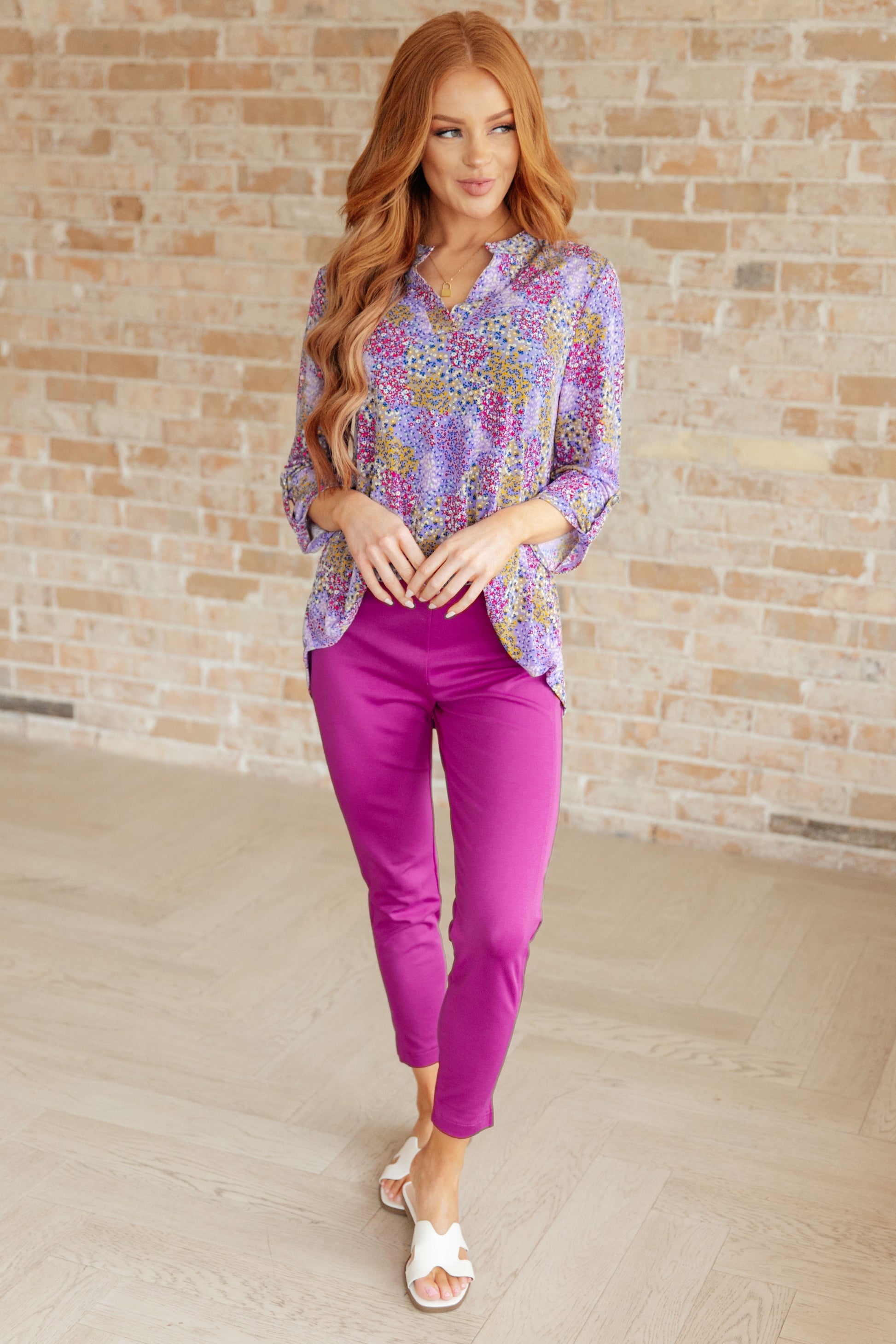 Magic Ankle Crop Skinny Pants in Spring Magenta-Bottoms-Modish Lily, Tecumseh Michigan
