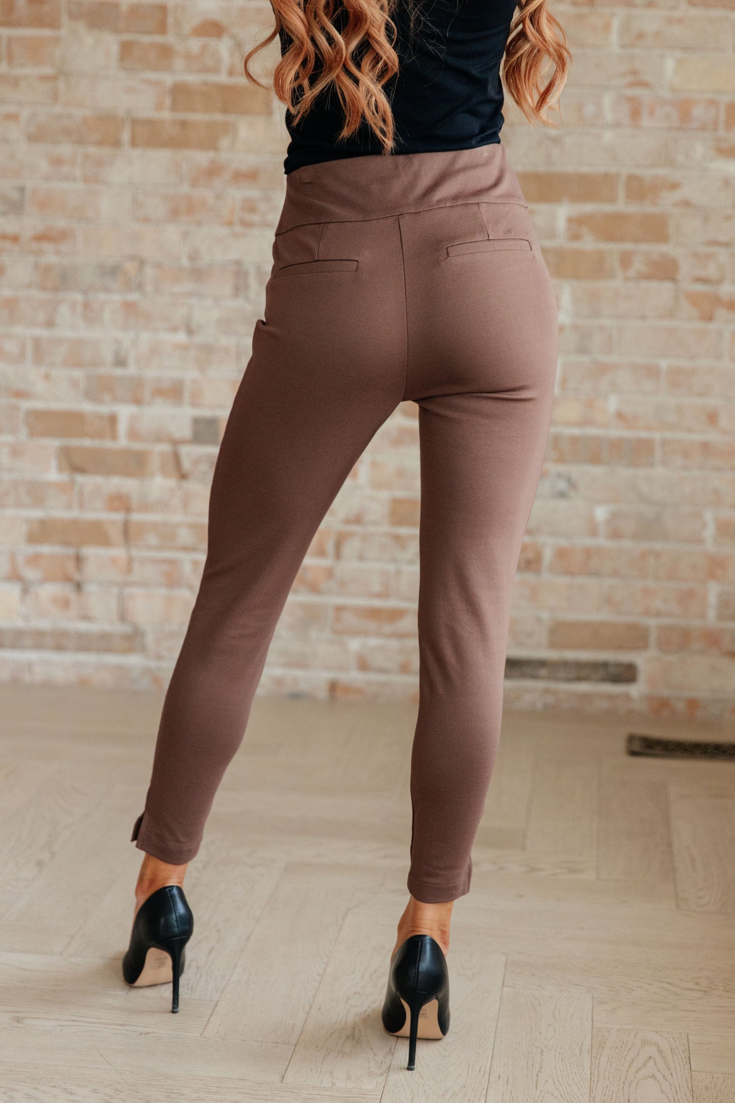 Magic Ankle Crop Skinny Pants in Dark Brown-Bottoms-Modish Lily, Tecumseh Michigan