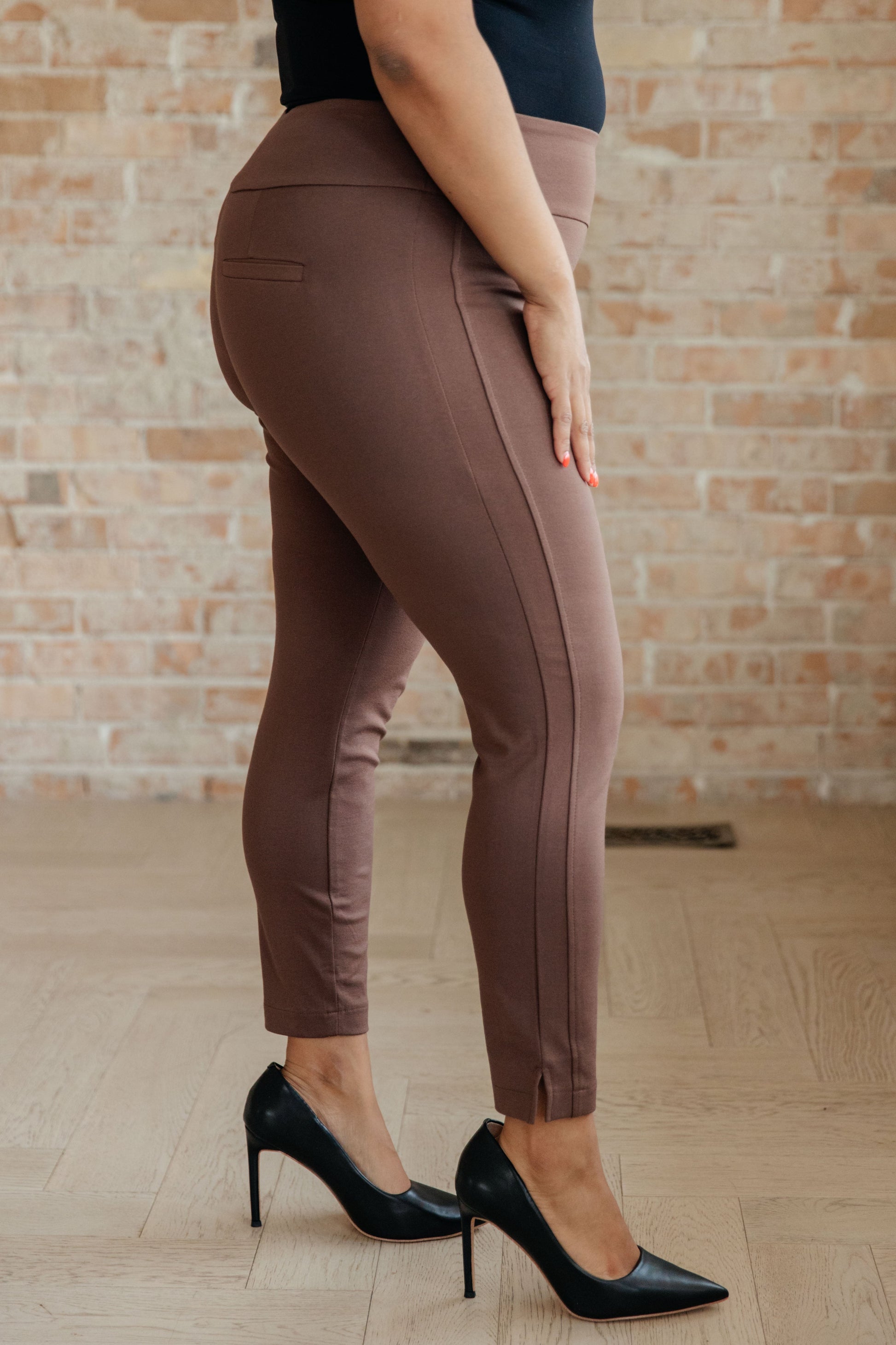 Magic Ankle Crop Skinny Pants in Dark Brown-Bottoms-Modish Lily, Tecumseh Michigan